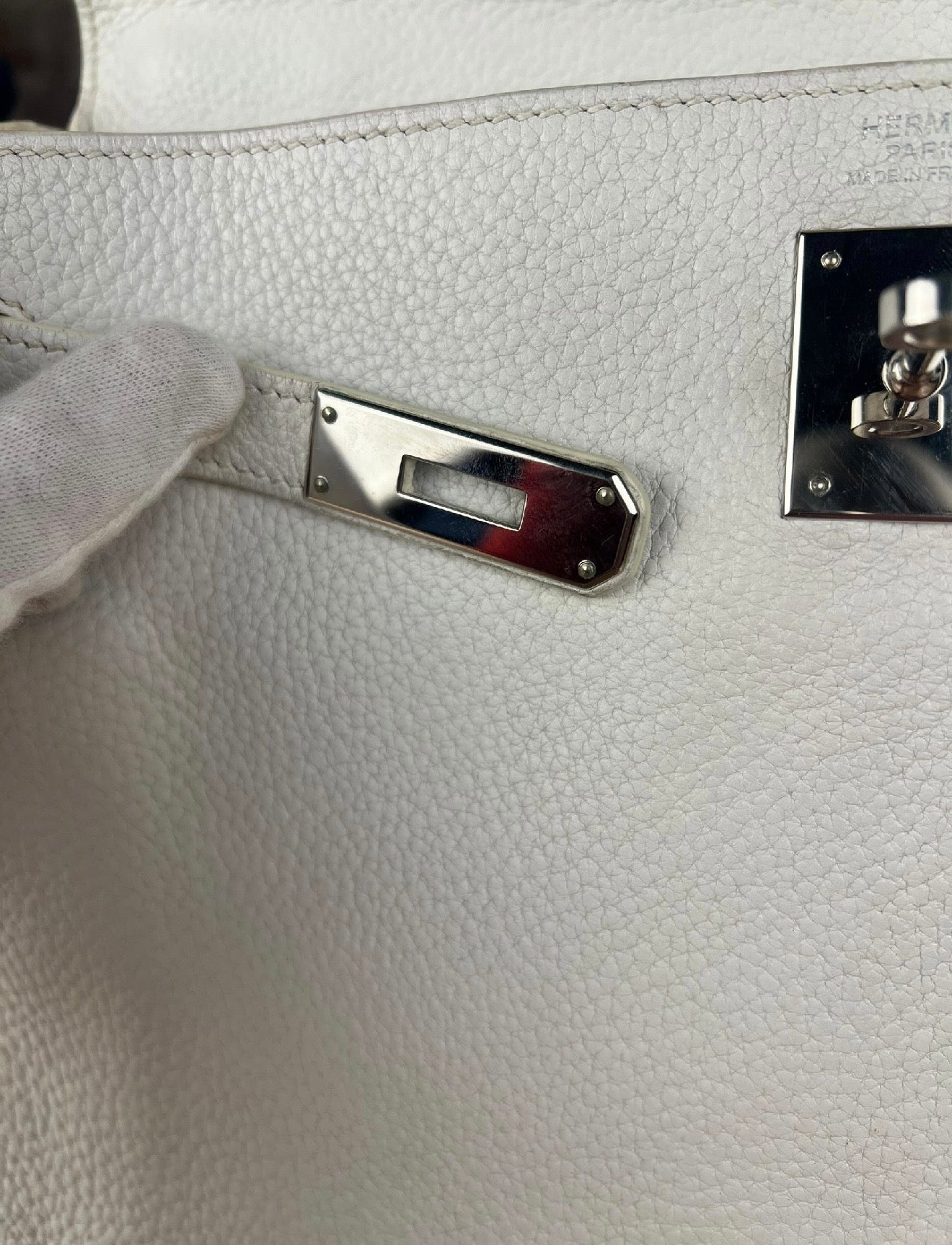 Hermes Kelly 32 White Clemence Leather Handbag 2008