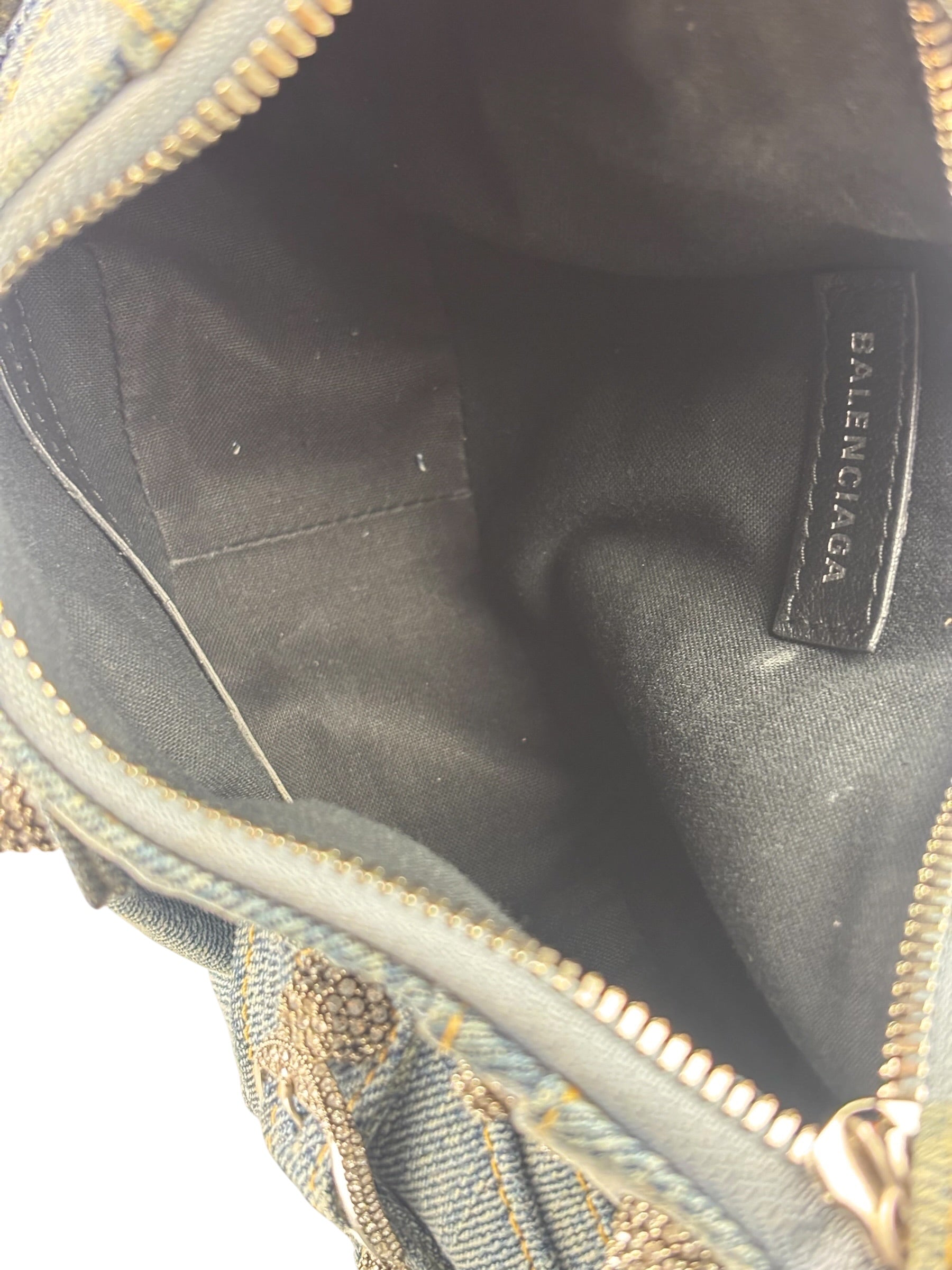 Balenciaga Denim Le Cagole Rhinestones Crossbody Bag