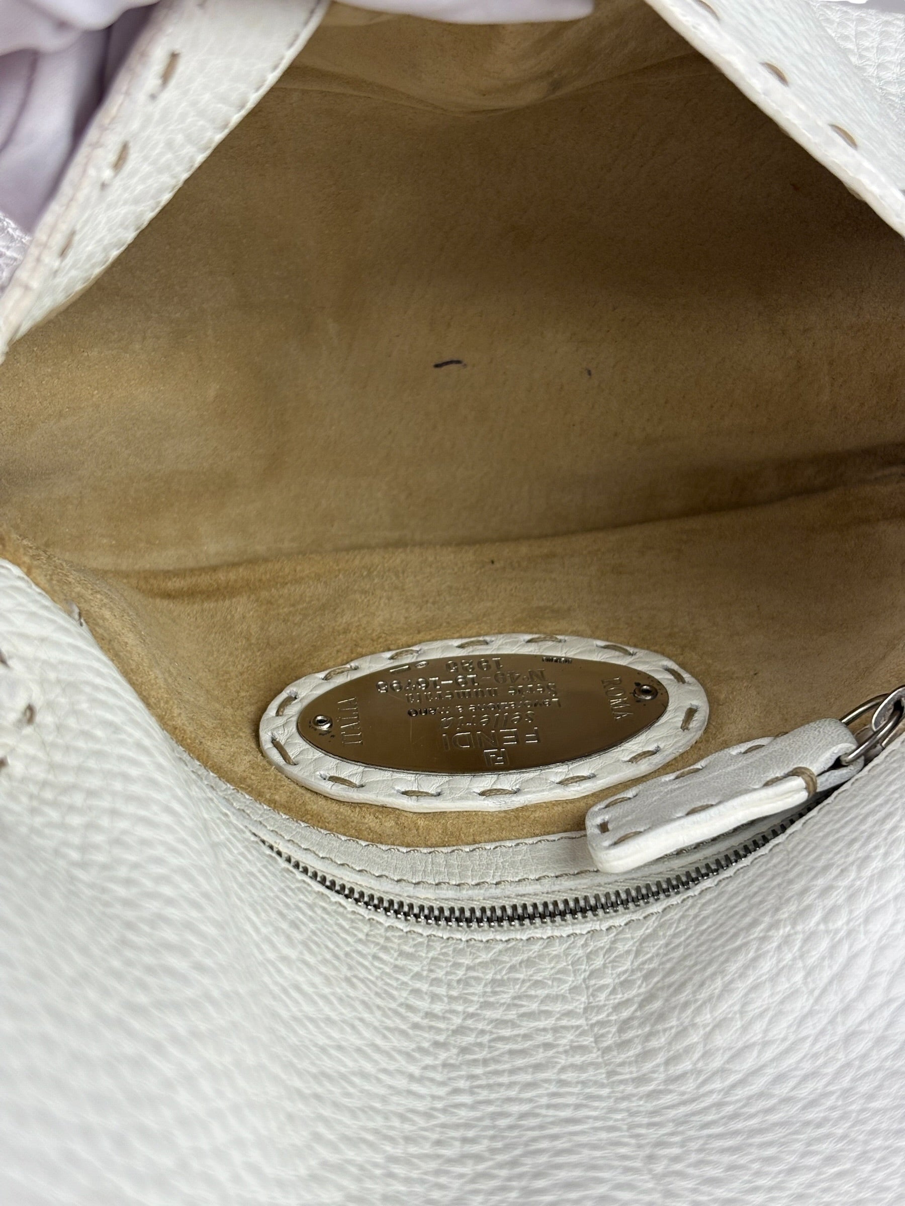 Fendi White Leather Selleria Baguette