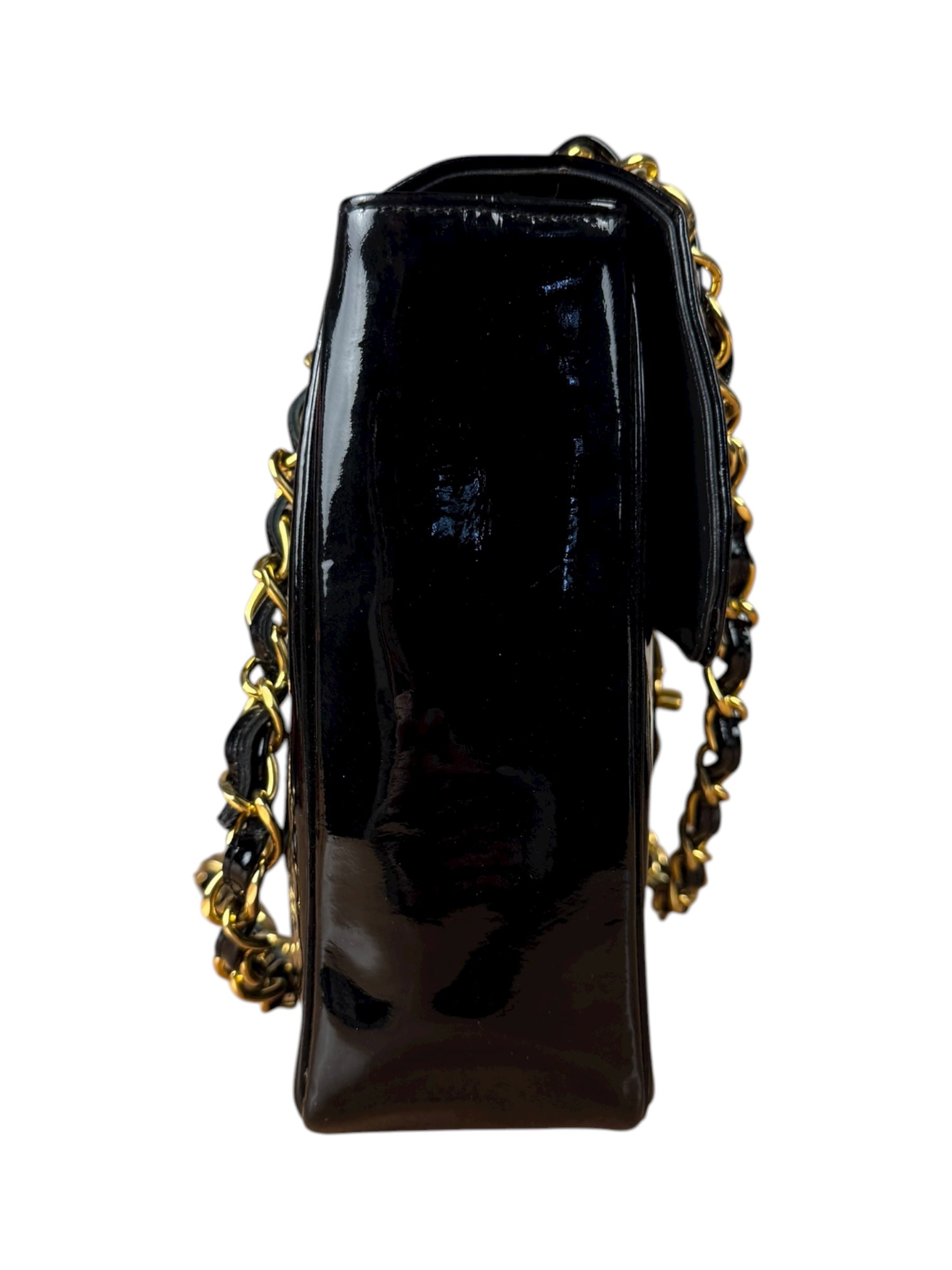 Chanel Black Patent Mademoiselle Single Flap Bag '95