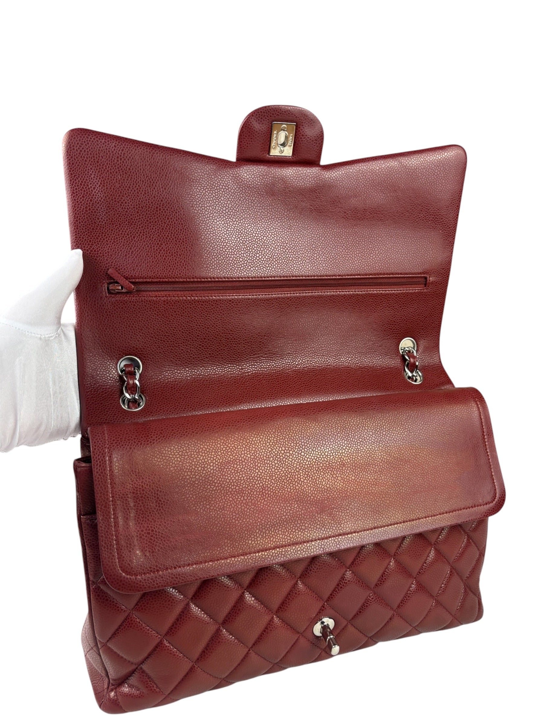 Chanel Burgundy Quilted Leather Jumbo Classic Double Flap Bag 2011