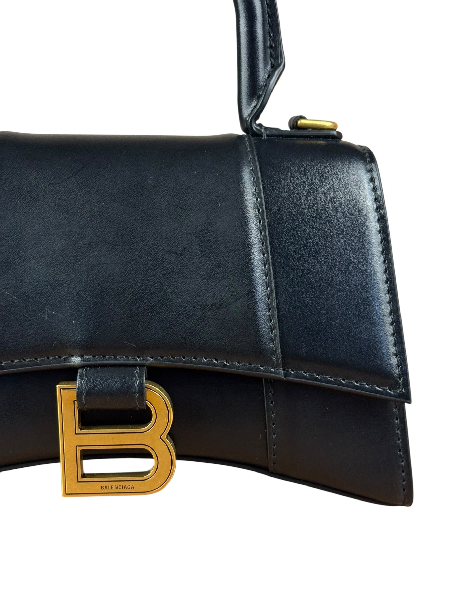 Balenciaga Black Leather Hourglass XS 2Way Handbag