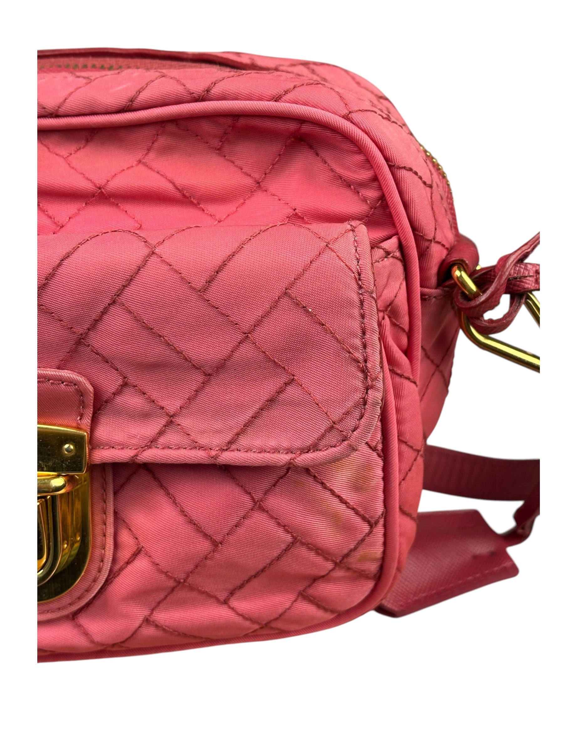 Prada Pink Leather Trim/Synthetic Tessuto Camera Bag