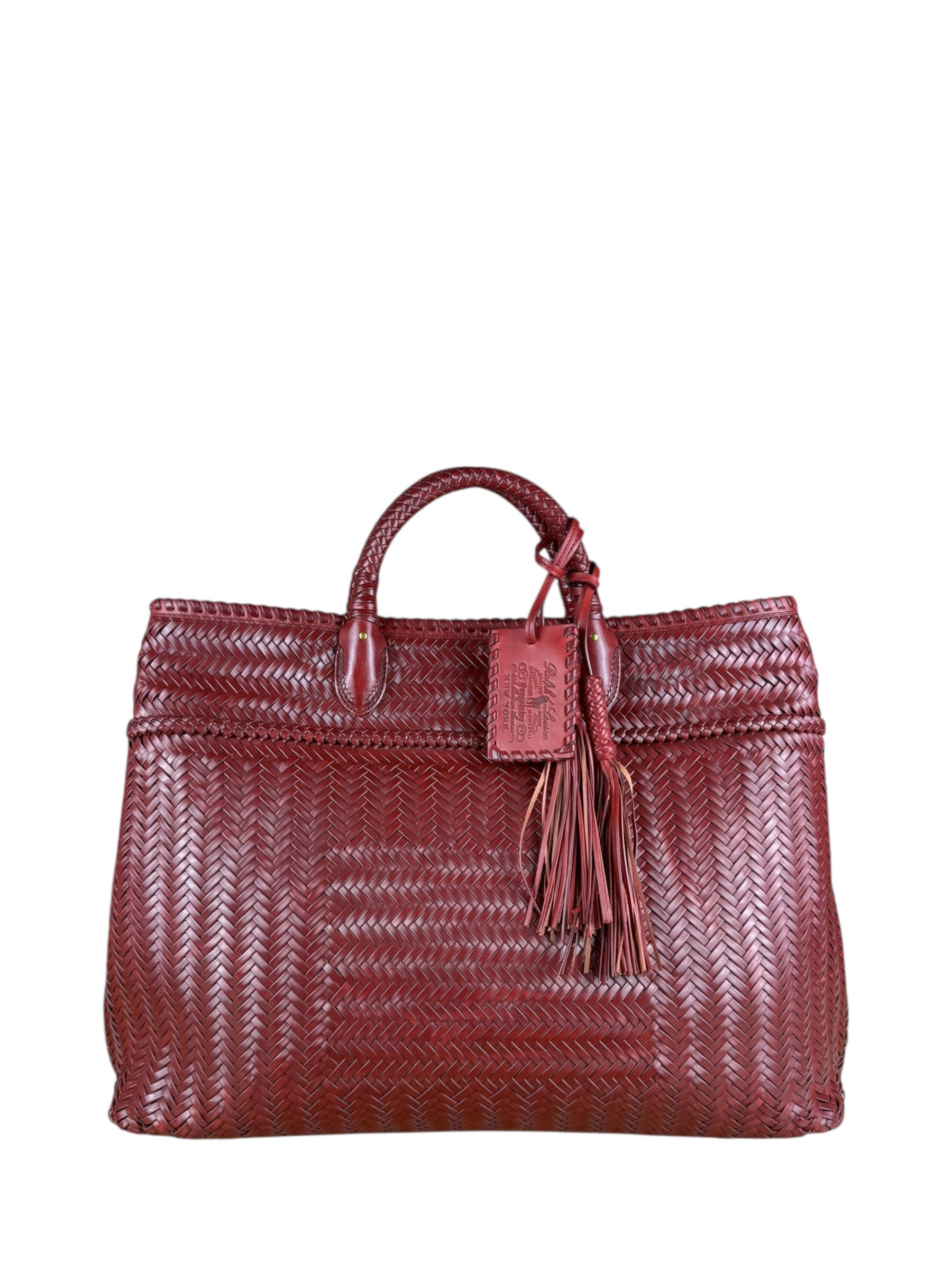 Polo Ralph Lauren Red Woven Leather Tote