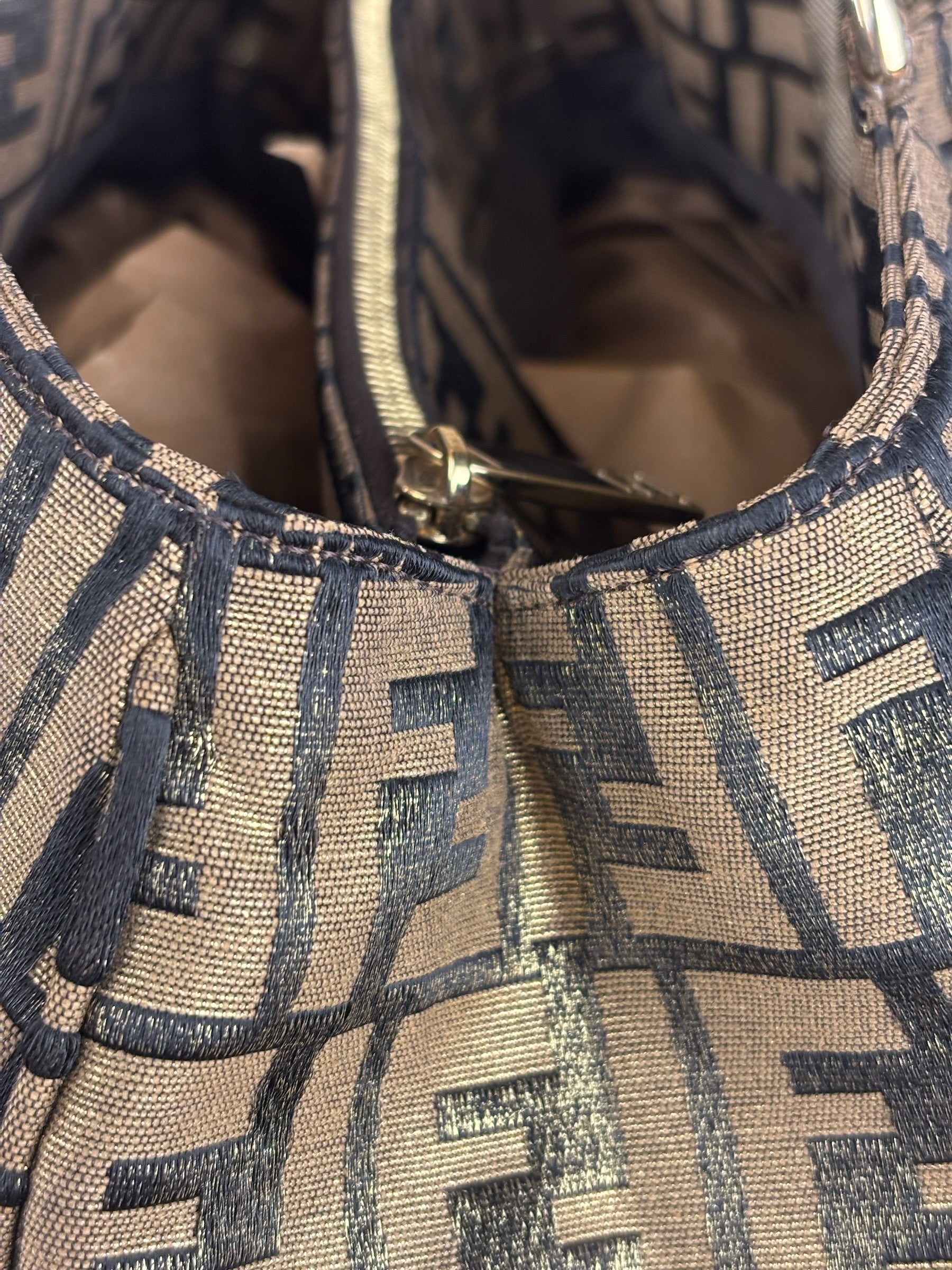 Fendi Vintage Gold Shimmer Zucca Shoulder Bag