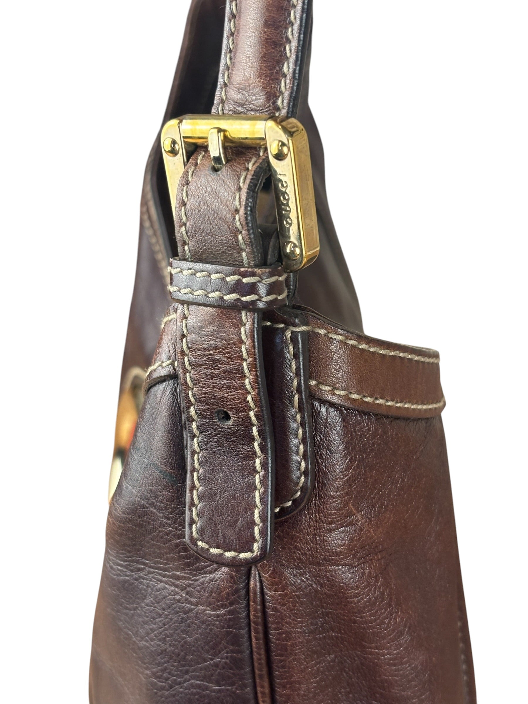 Gucci Brown Web Britt Hobo Leather Shoulder Bag