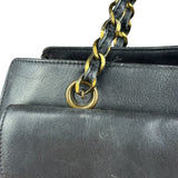 Chanel Black Leather Front Pocket Chain Tote 1998