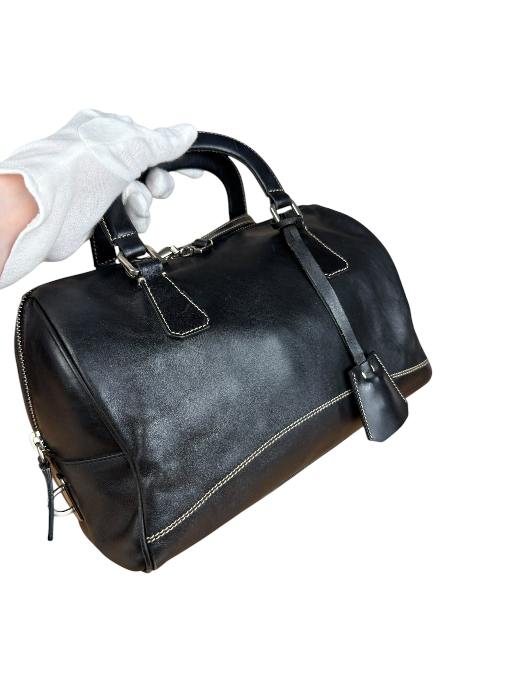 Prada Vintage Black Leather Mini Boston Bag