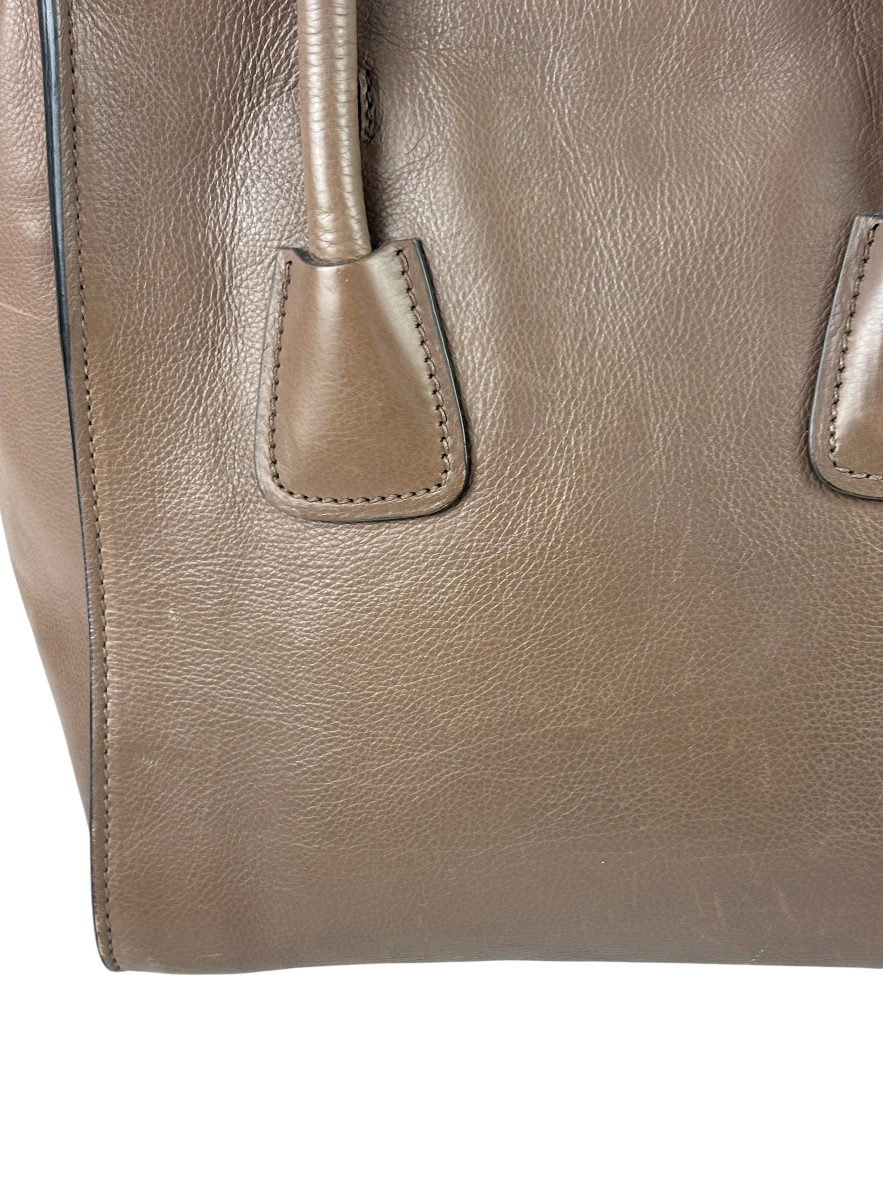 Prada Neutral Taupe Glace Calf Twin Pocket Two-Way Tote
