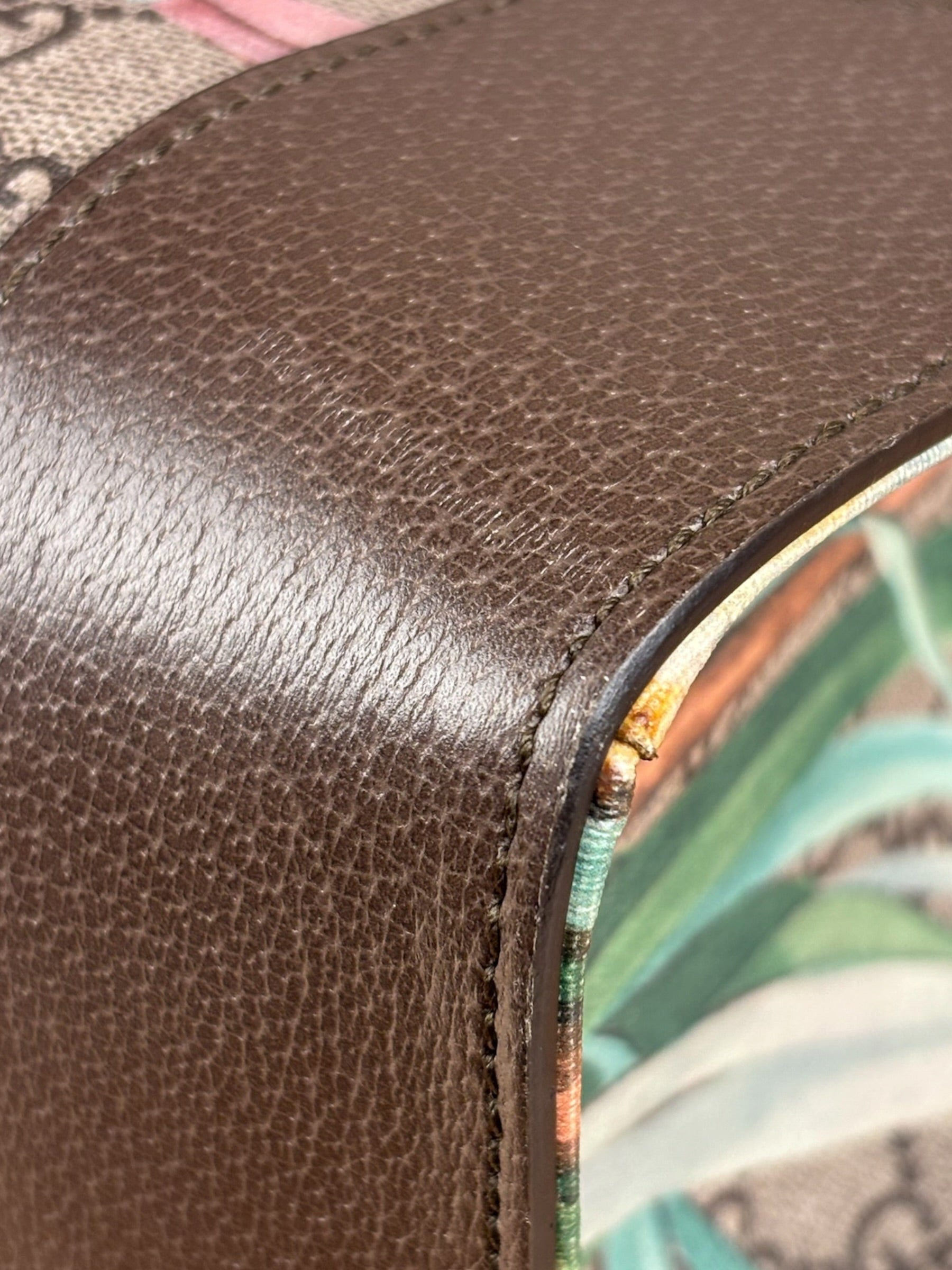 Gucci Brown Leather Trim GG Supreme Tian Vertical Tote Bag
