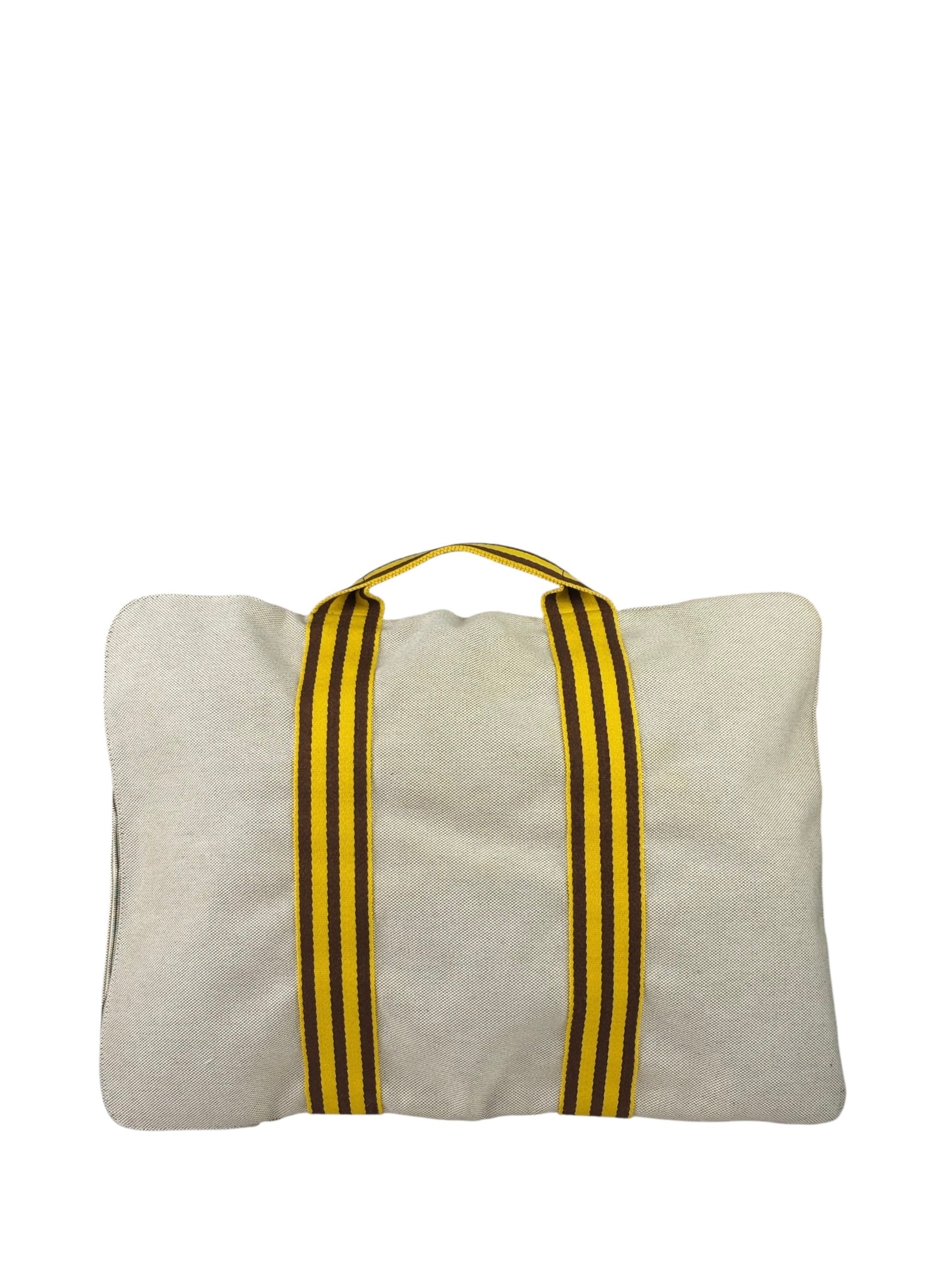 Hermes Beige Ècru Cotton Stripped Toile Fourre-Tout Briefcase