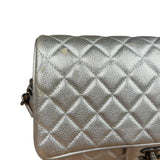 Chanel CC Silver Metallic Quilted Flap Shoulder Bag 2017