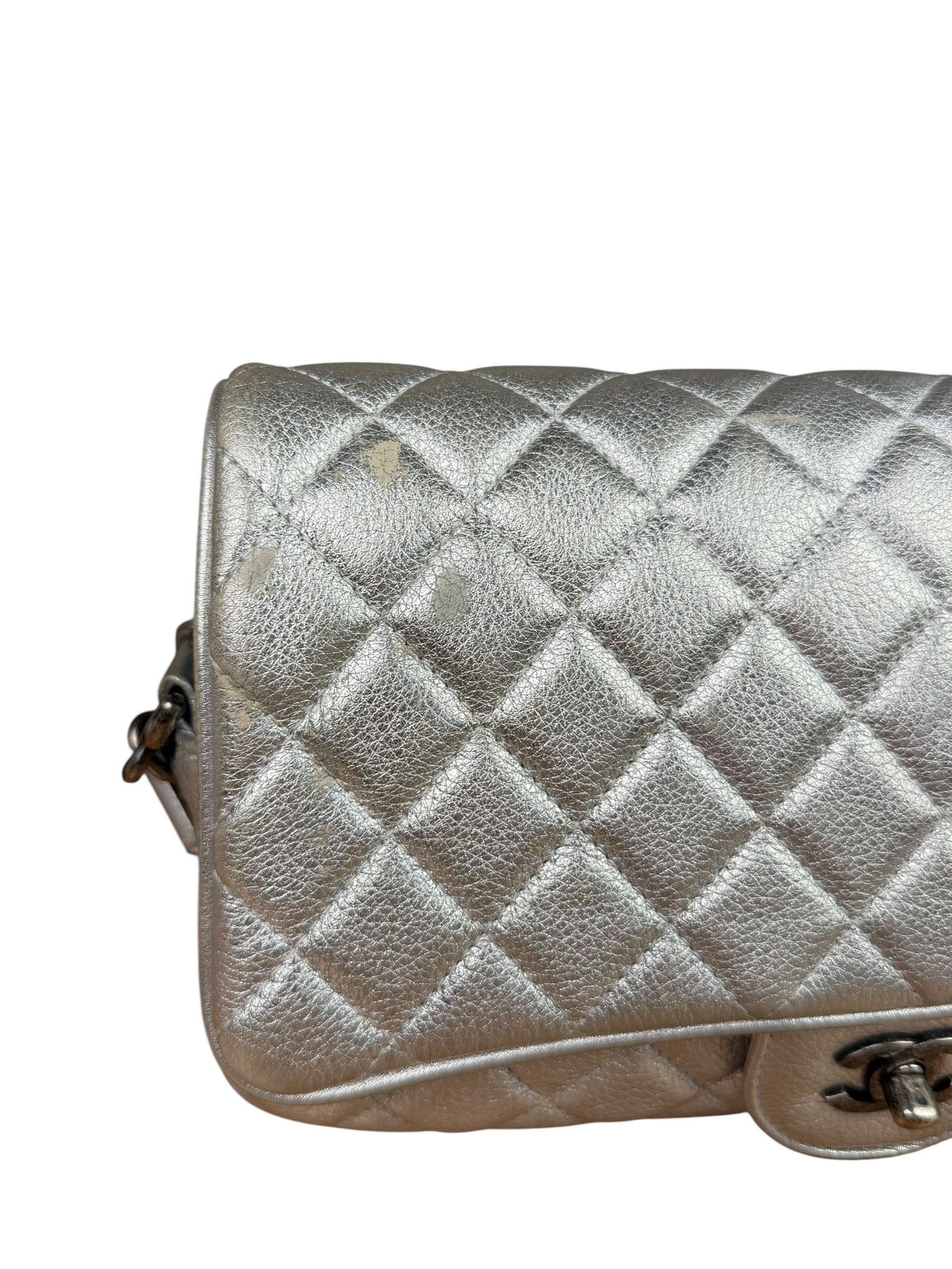 Chanel CC Silver Metallic Quilted Flap Shoulder Bag 2017