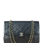 Chanel Black Quilted Two-Toned CC Double Flap Bag 90s