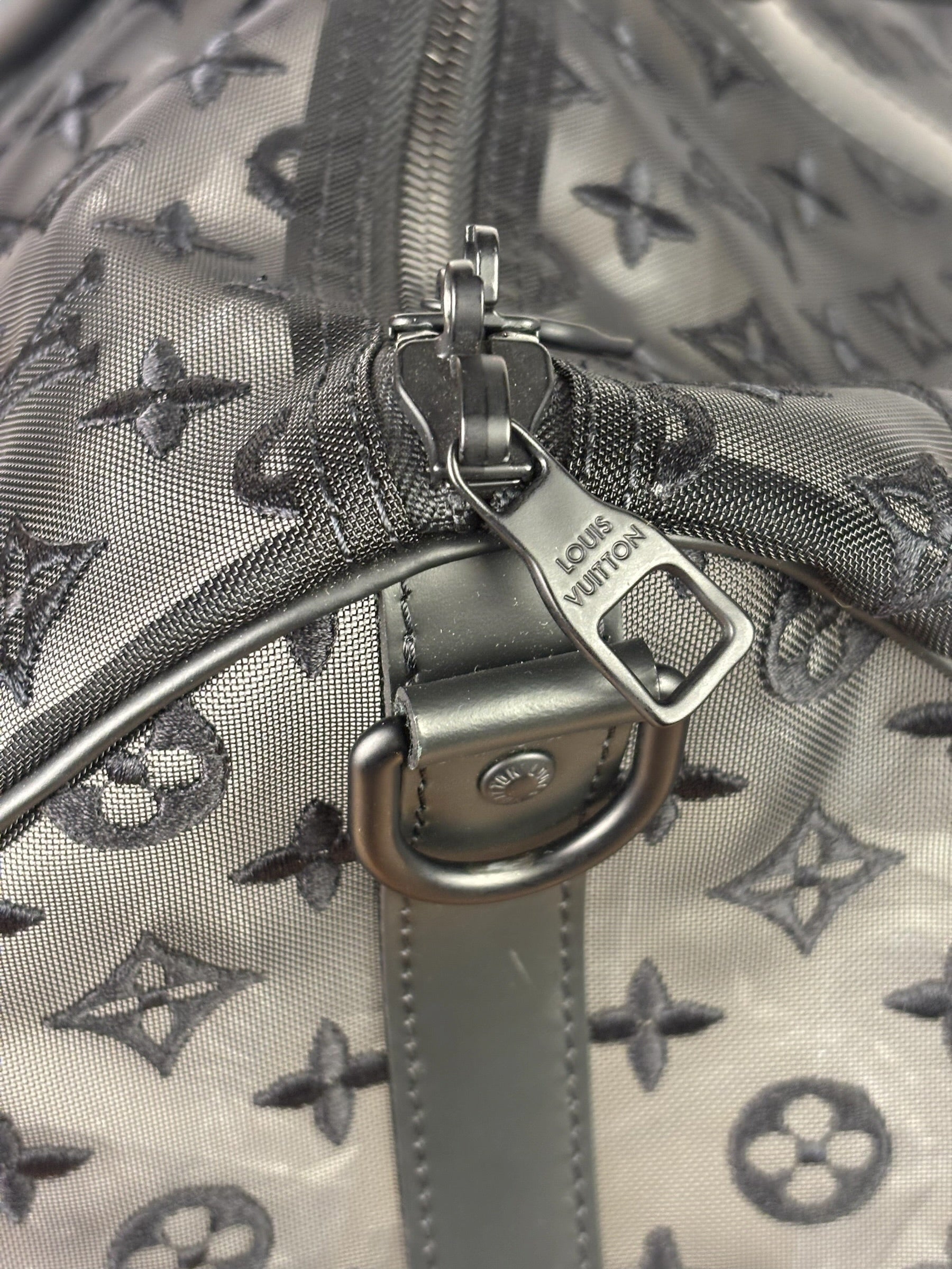 Louis Vuitton x Virgil Abloh Black Leather Trim Monogram Keepall 50