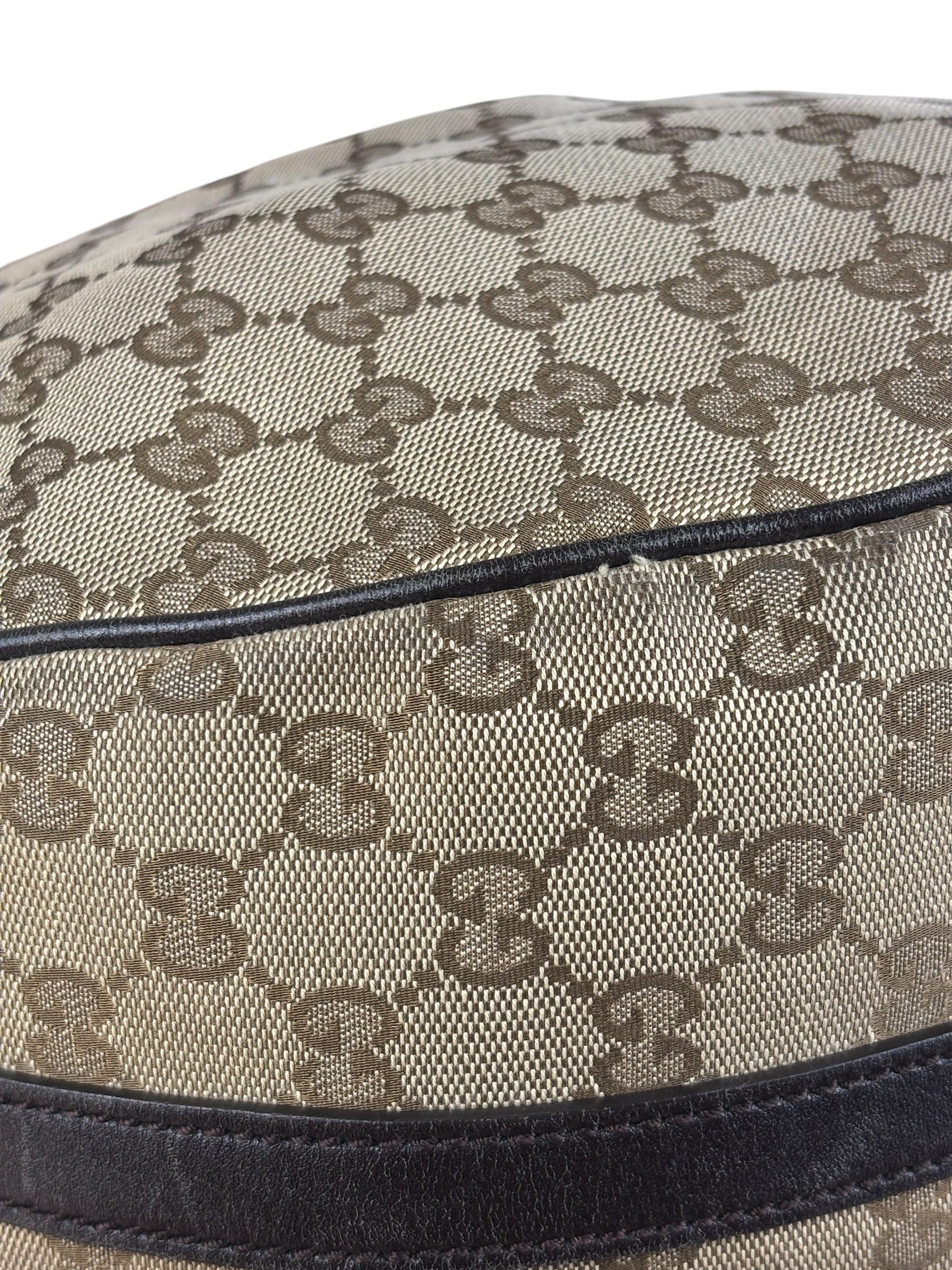 Gucci Vintage Dark Brown Leather Trim GG Canvas Twin Hobo Bag