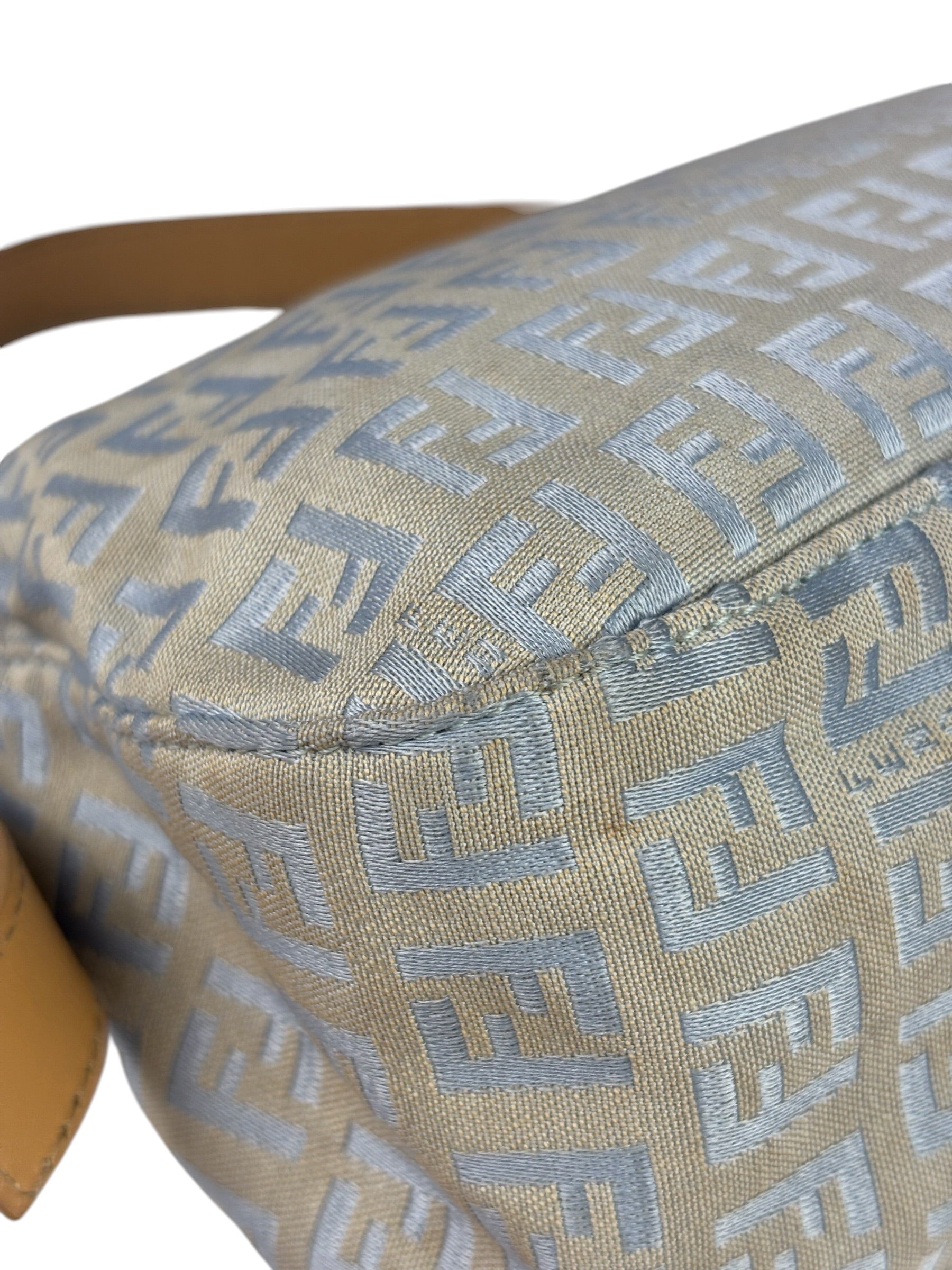 Fendi Leather Light Blue Trim Zucca Baguette