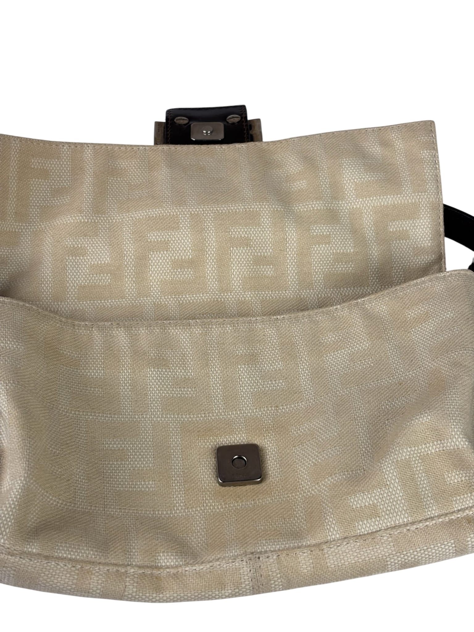 Fendi Vintage FF Ivory Canvas Baguette Shoulder Bag