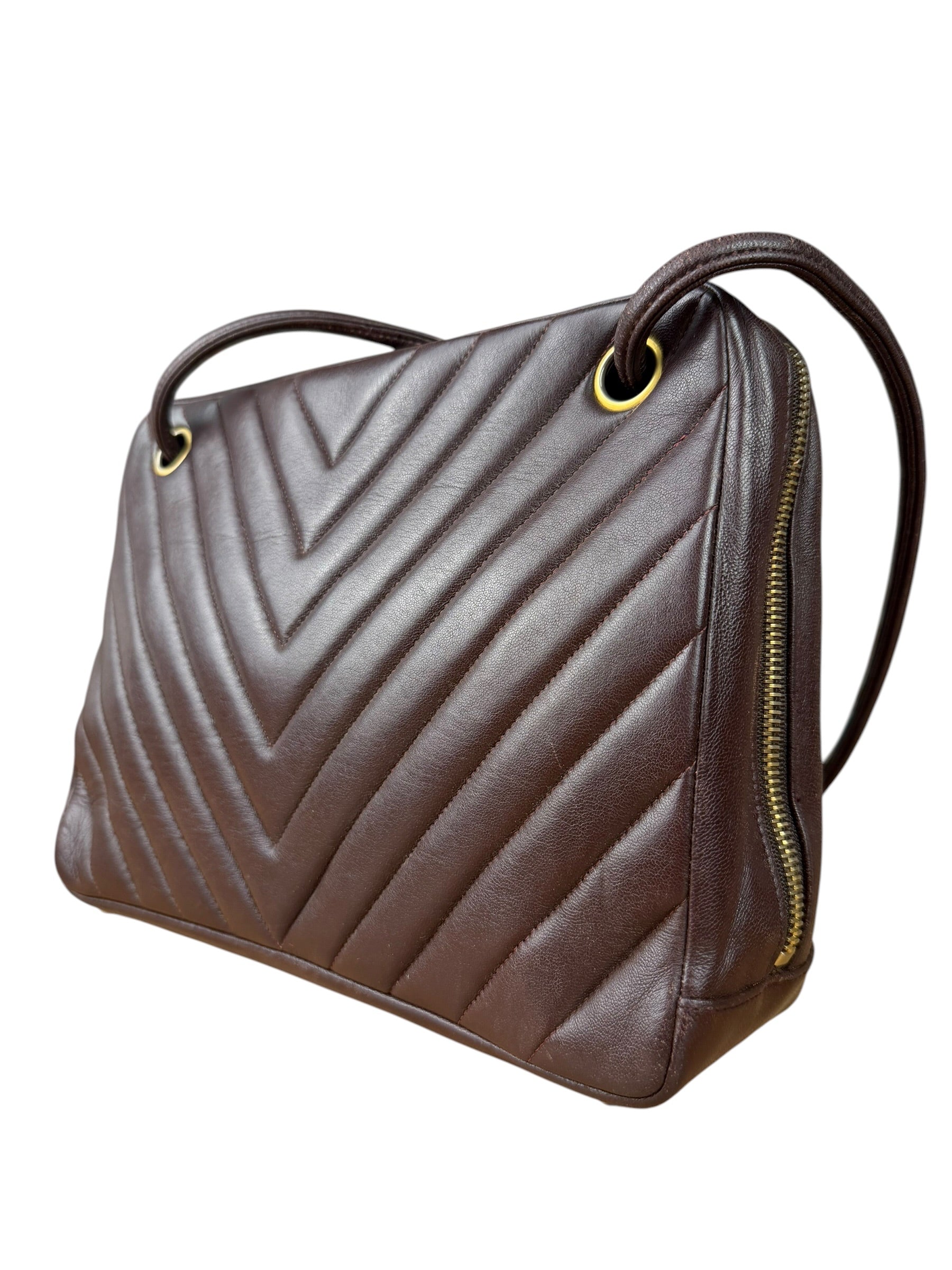 Chanel Burgundy Leather V Stitch Shoulder Bag 1990's