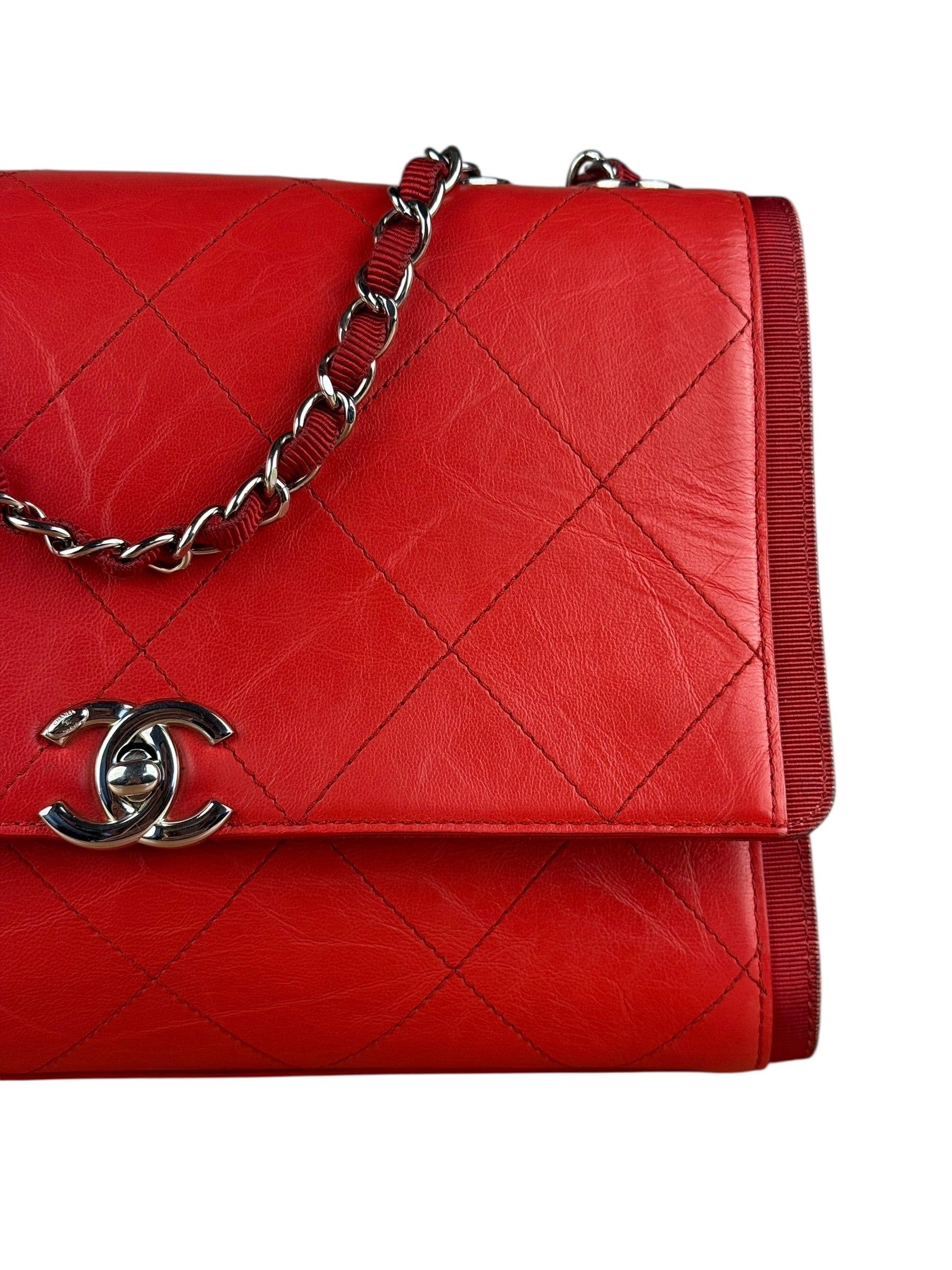 Chanel Red CC Quilted Crumpled Calfskin Flap Bag 2018