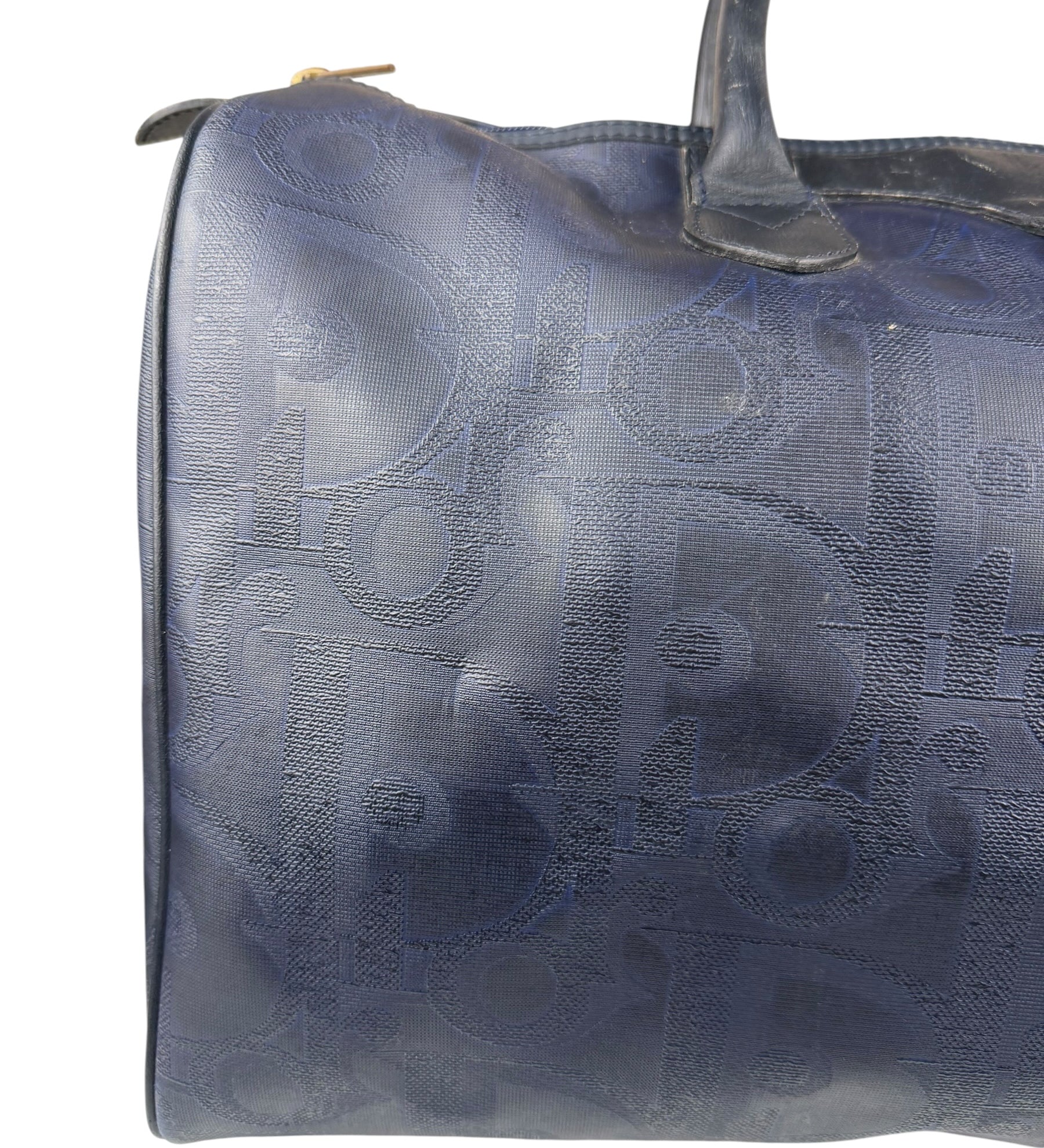 Christian Dior Vintage Navy Coated Canvas Boston Bag