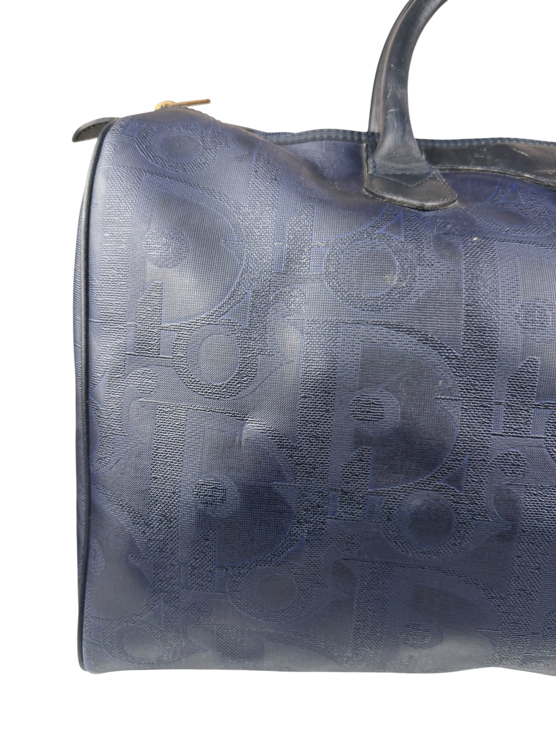 Christian Dior Vintage Navy Coated Canvas Boston Bag