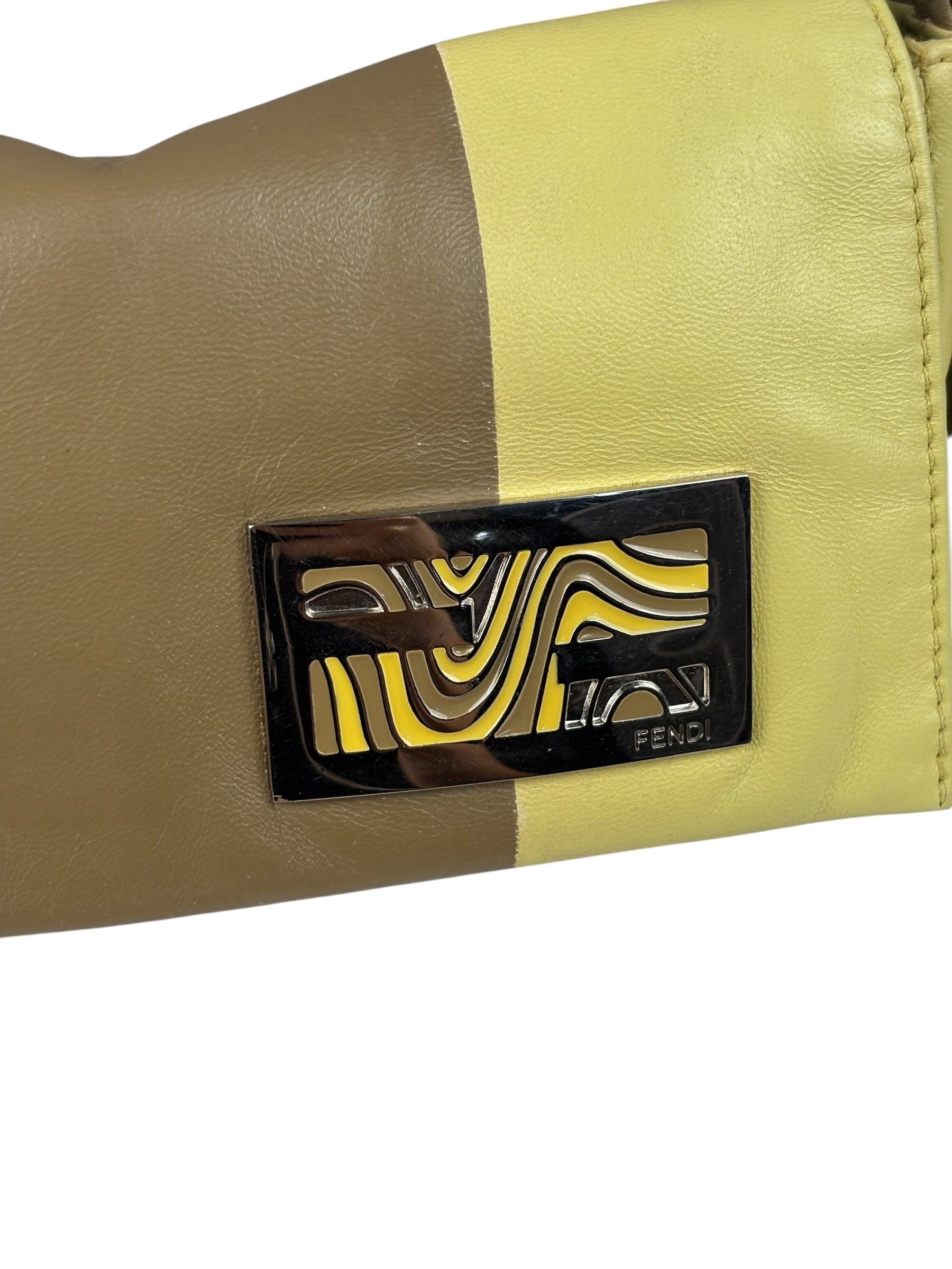 Fendi Camel Tan/Lime Yellow Leather Flap Pochette