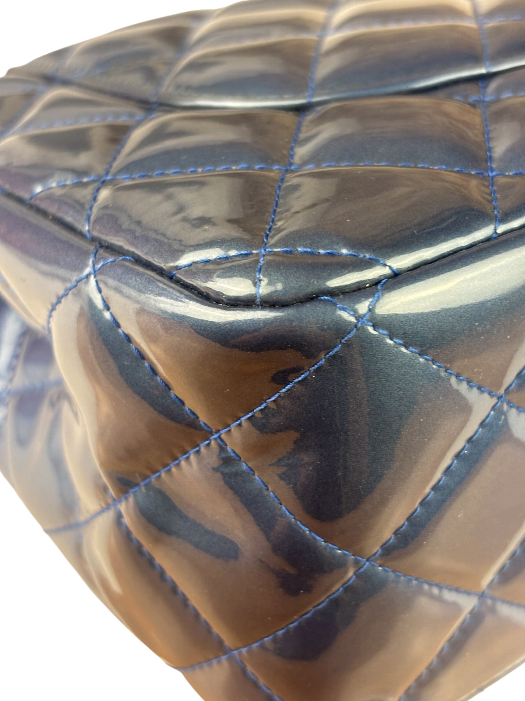 Chanel Perl Glossy Blue Quilted Patent Leather Double Flap Bag 2012