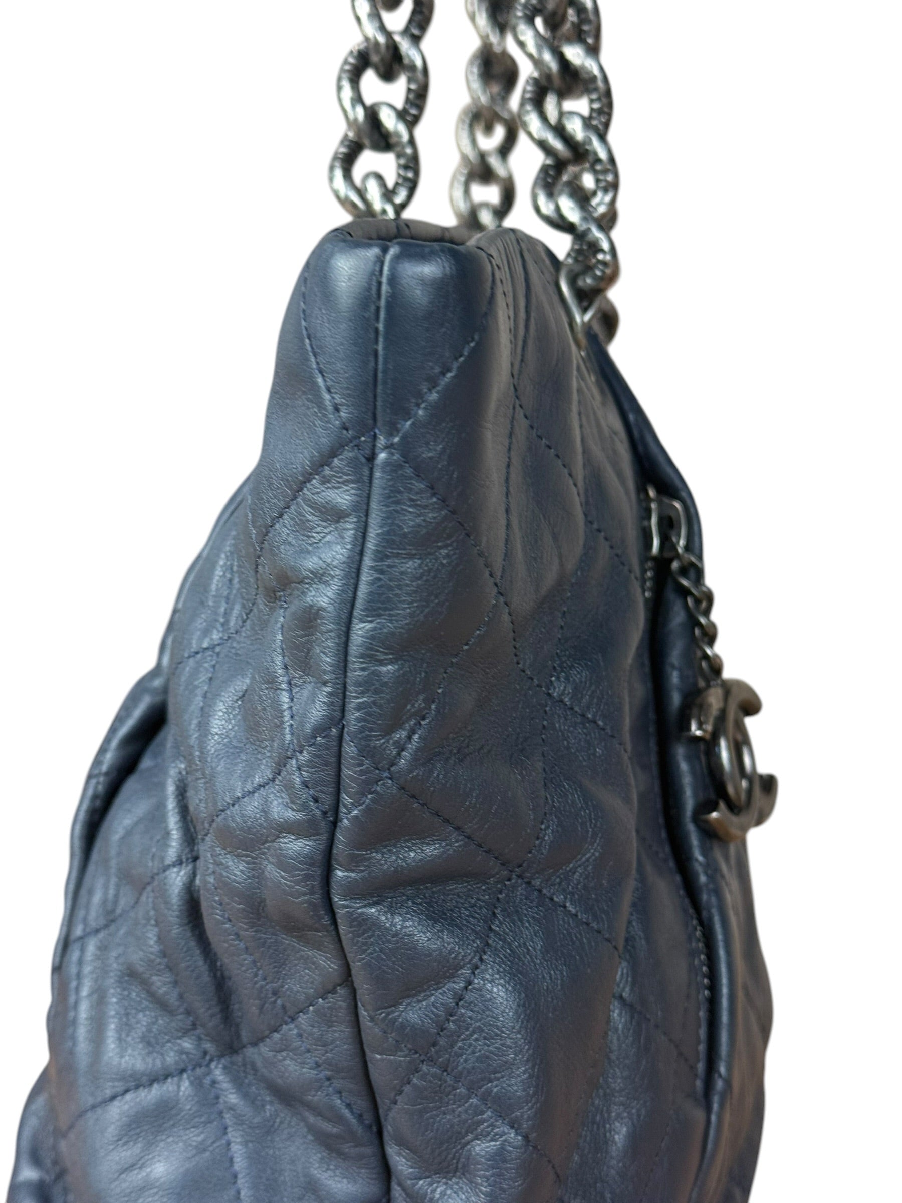 Chanel Dark Navy Quilted Leather Coco Pleats Chain Tote 2012