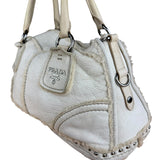 Prada Vintage White Studded Leather Shearling Bowler 2Way Bag