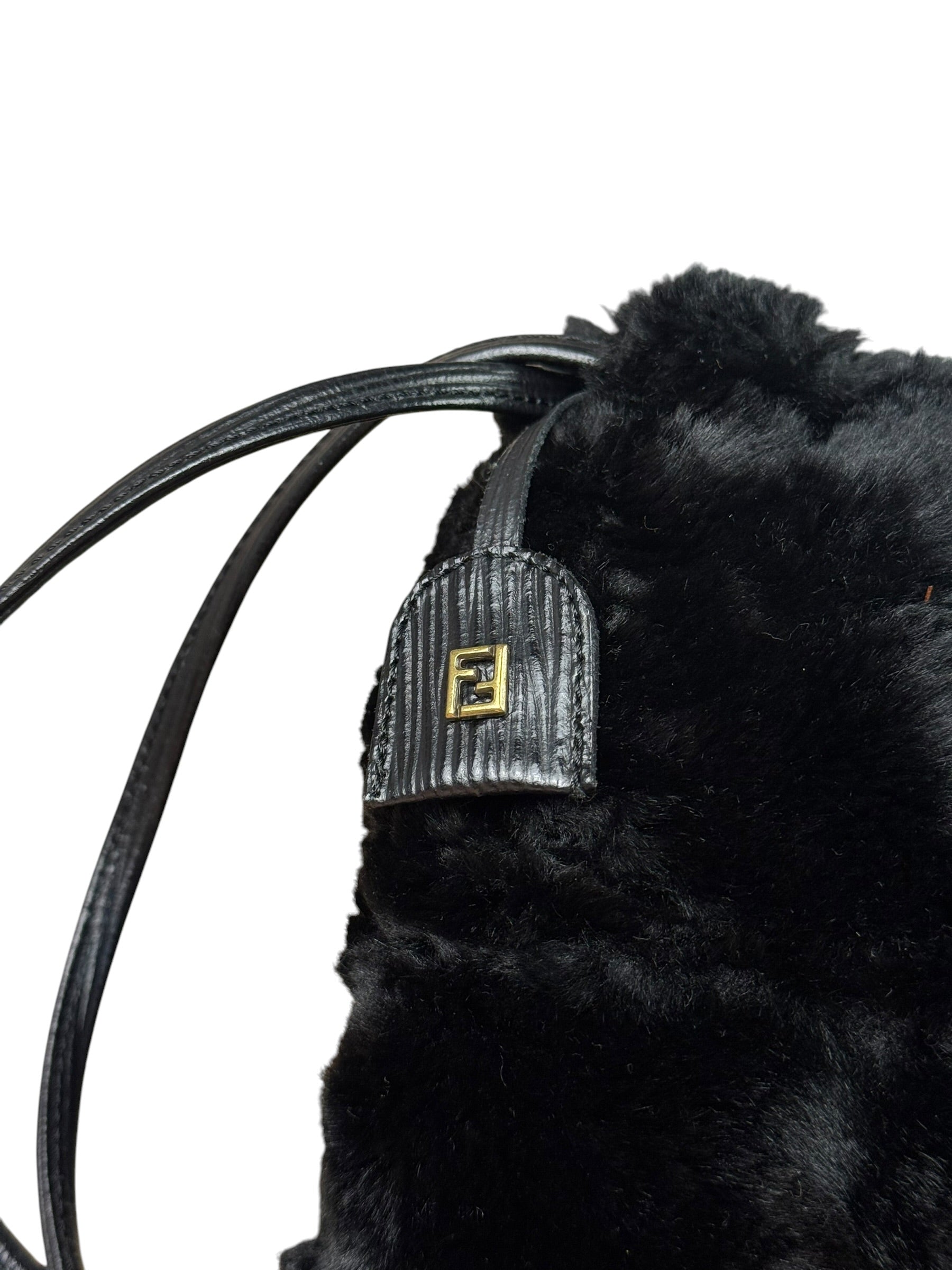 Fendi Black Faux Fur/Leather Trim Pouch