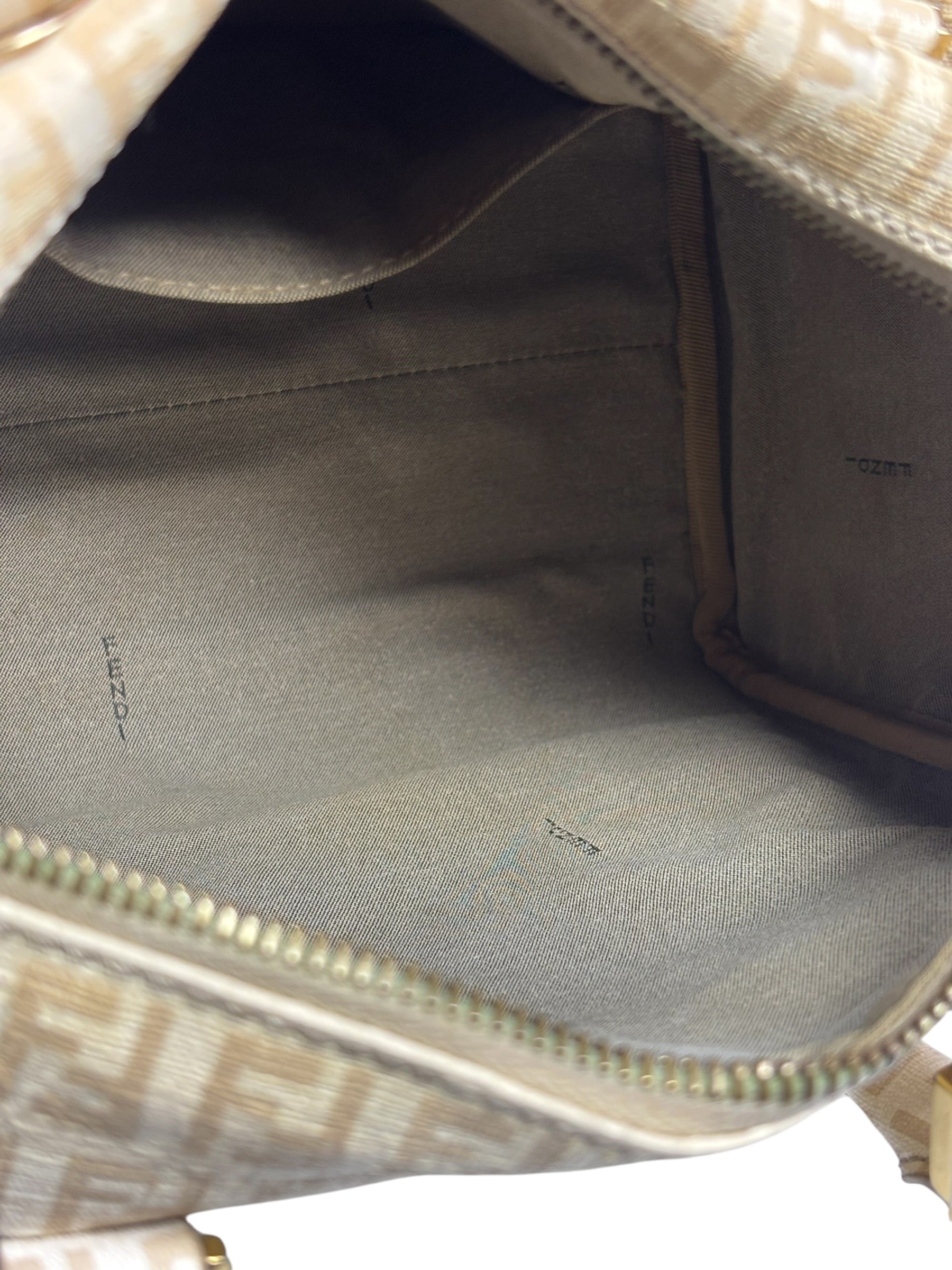 Fendi Beige Leather Trim Zucca Boston Bag