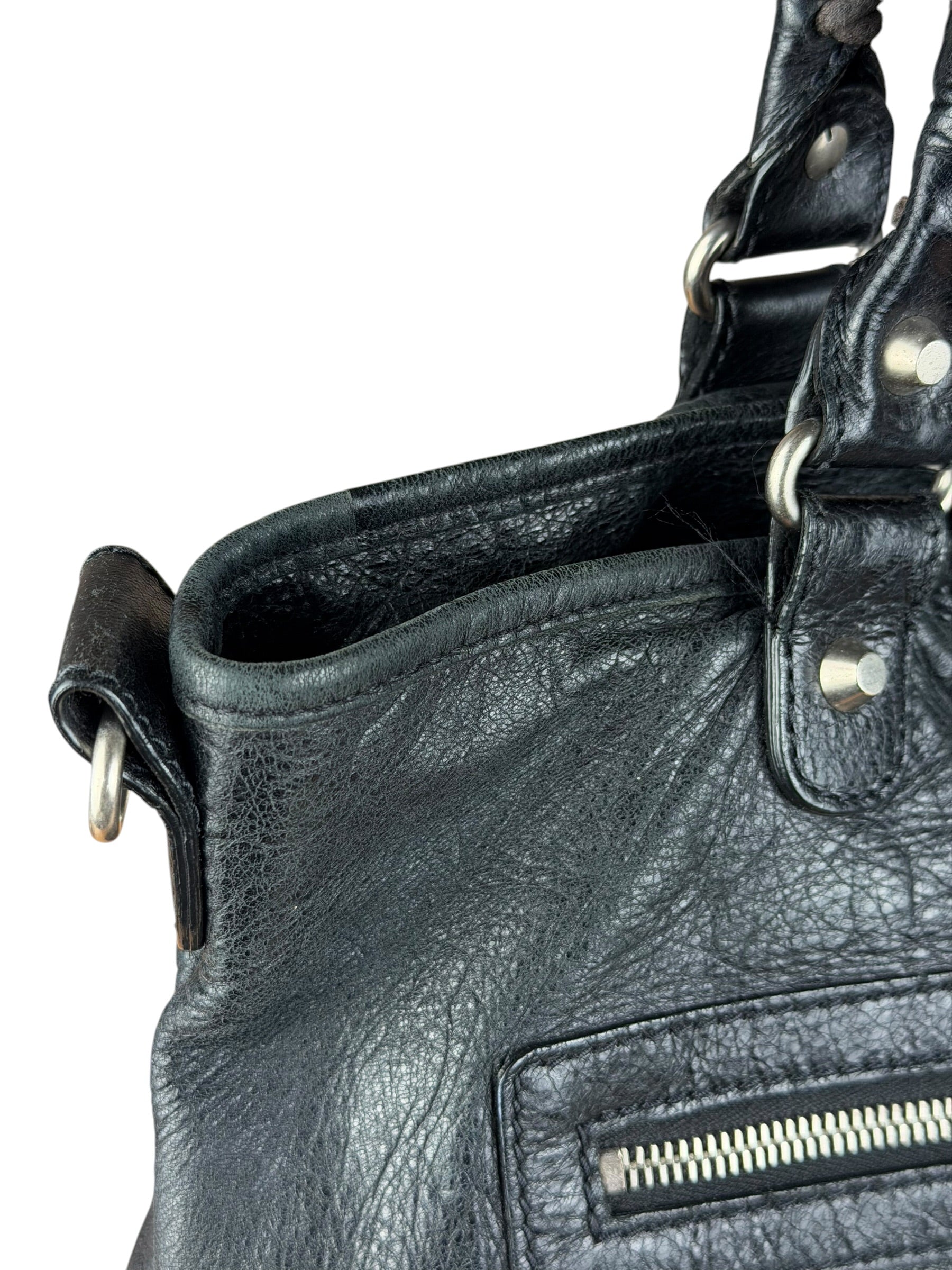 Balenciaga Vintage Black Leather Classic Square Zip Shoulder Tote Bag