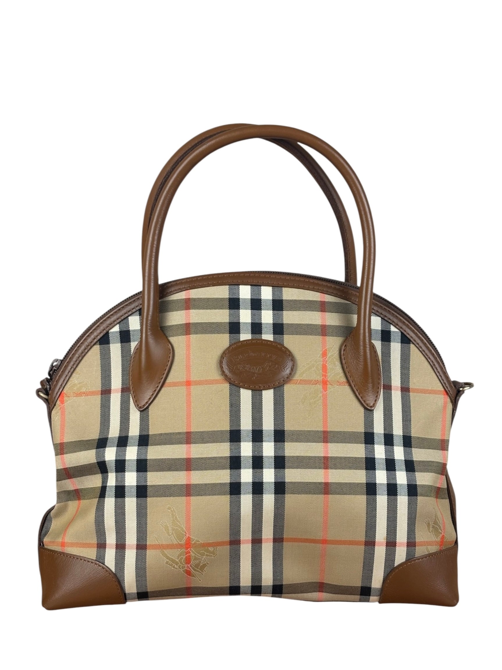 Burberry Vintage House Haymarket Check Dome Satchel Handbag
