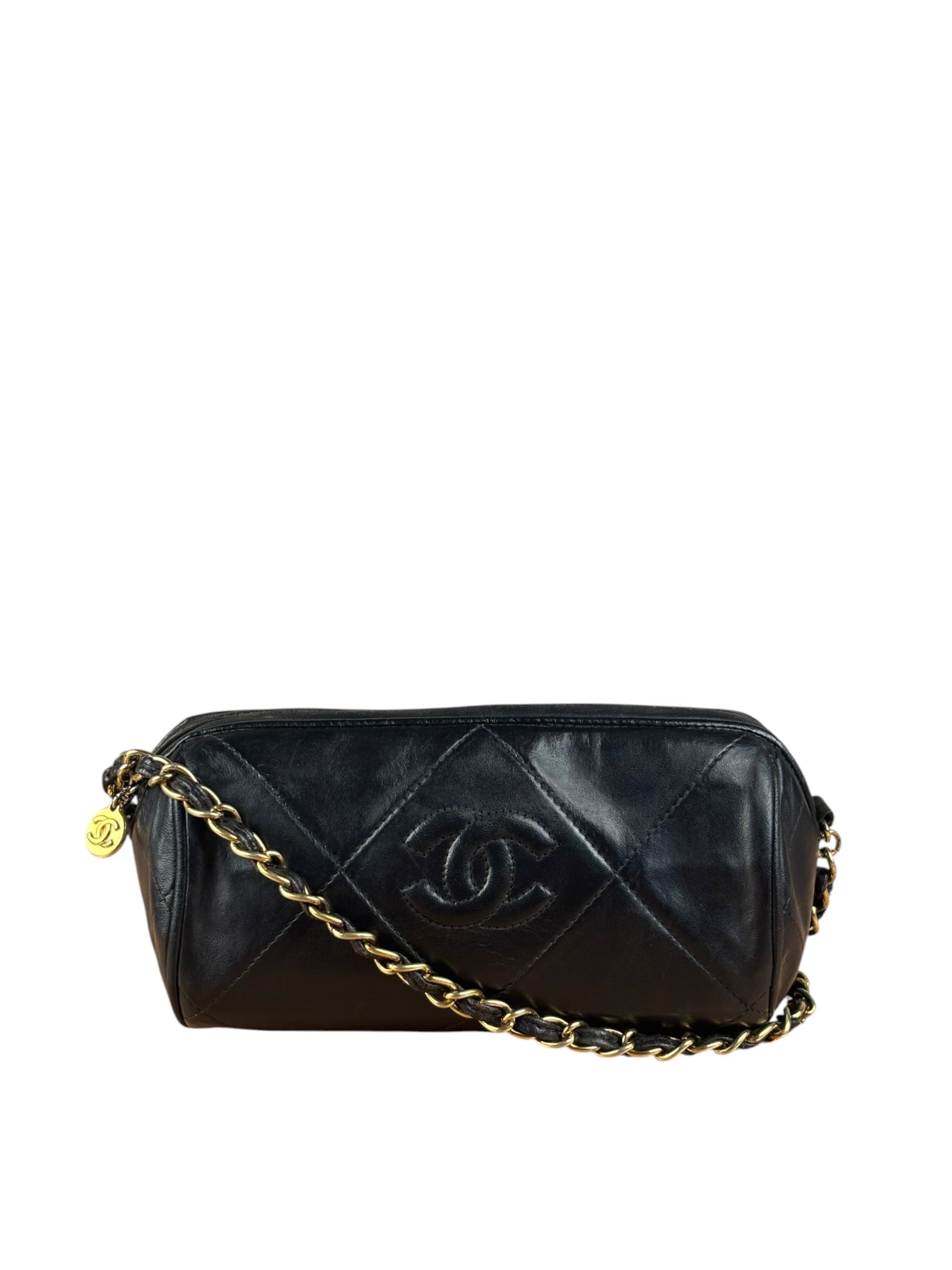 Chanel Black Quilted Leather CC Tassel Barrel Mini Chain Bag