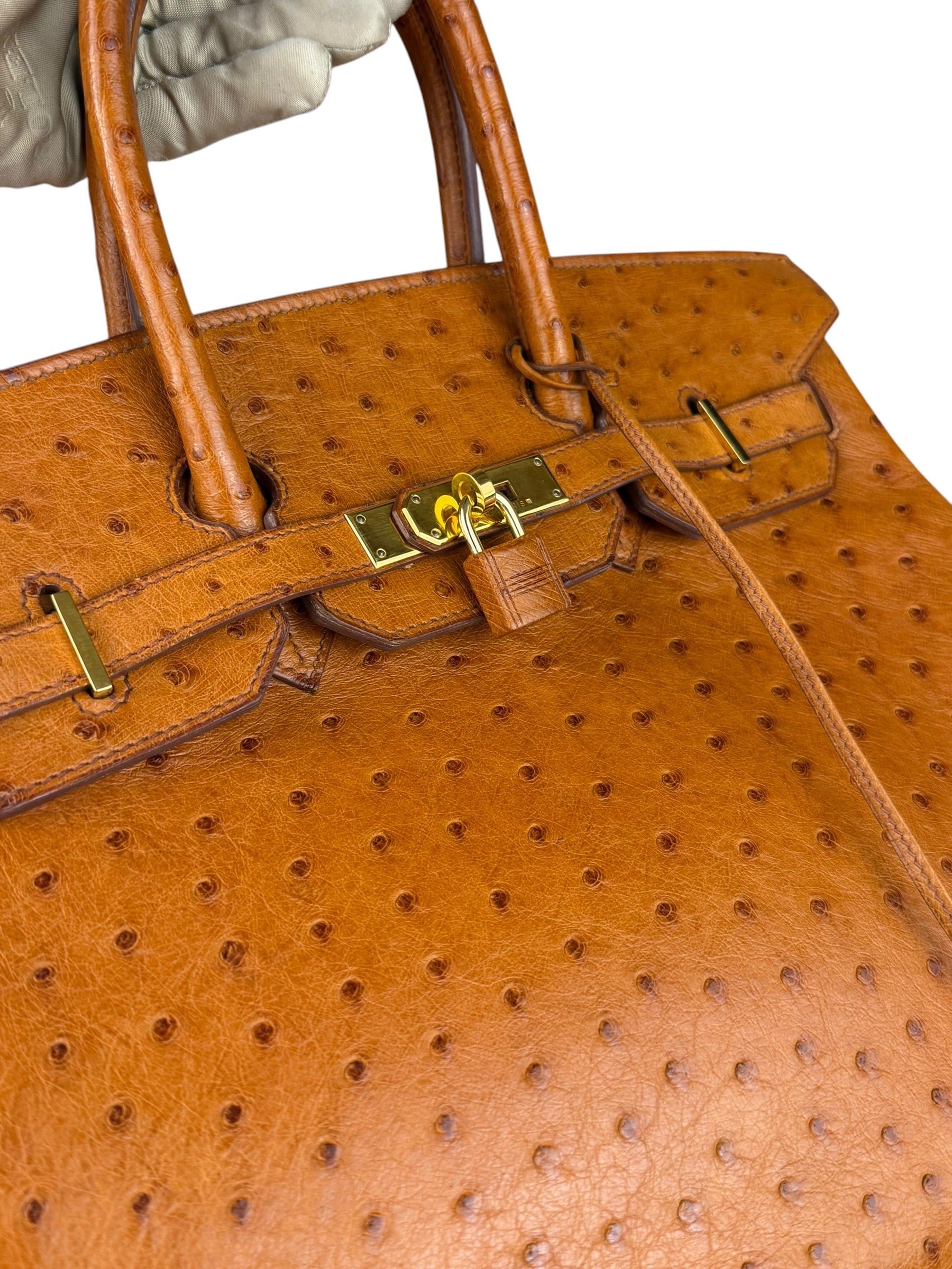 Hermes Birkin 35 Ostrich Leather Handbag Gold Hardware