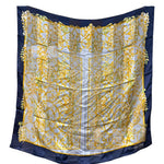 Christian Dior Dark Blue Borders Architectural Scroll Silk Scarf