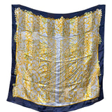 Christian Dior Dark Blue Borders Architectural Scroll Silk Scarf