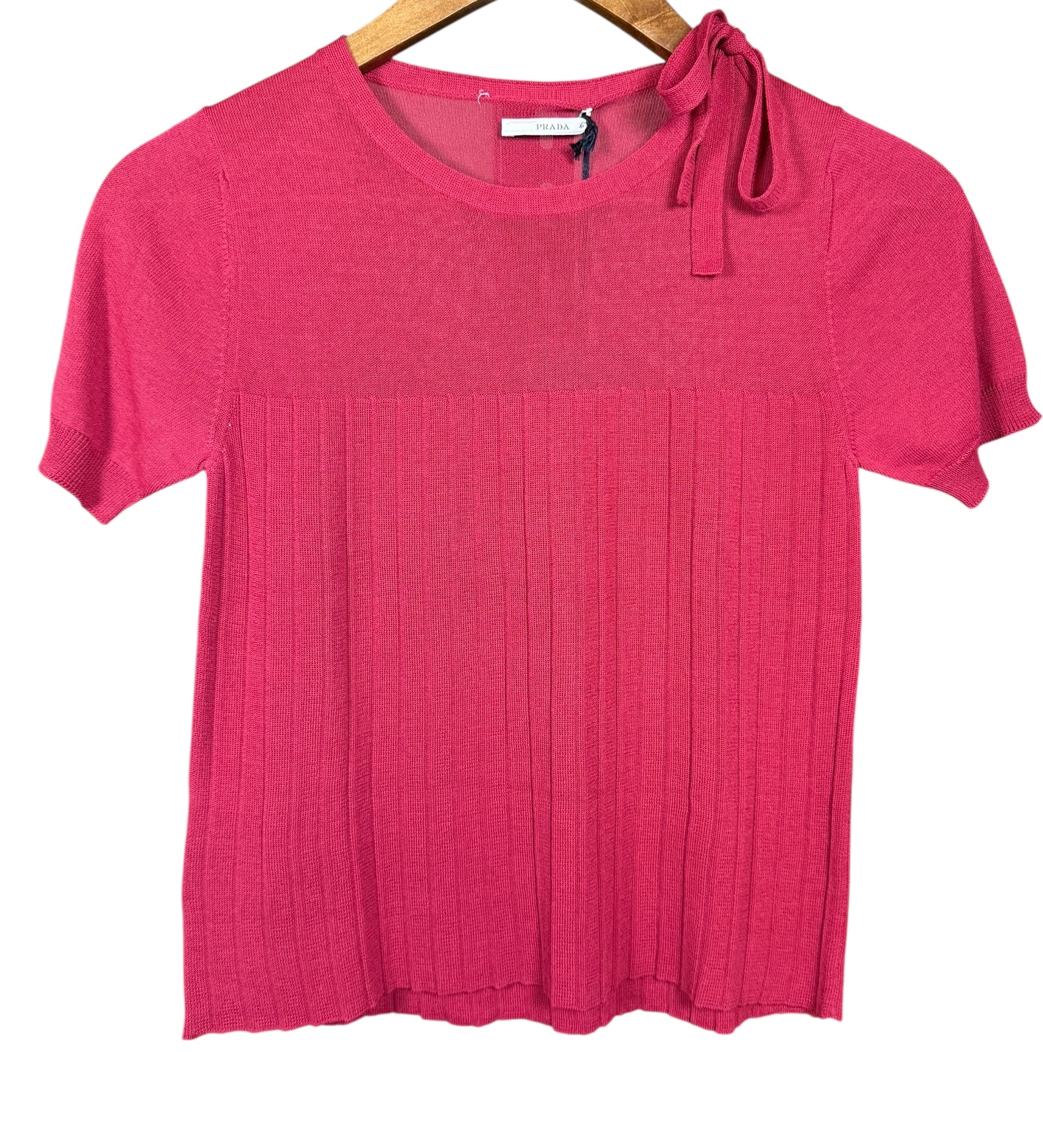 Prada Ribbed Bow Short Sleeve