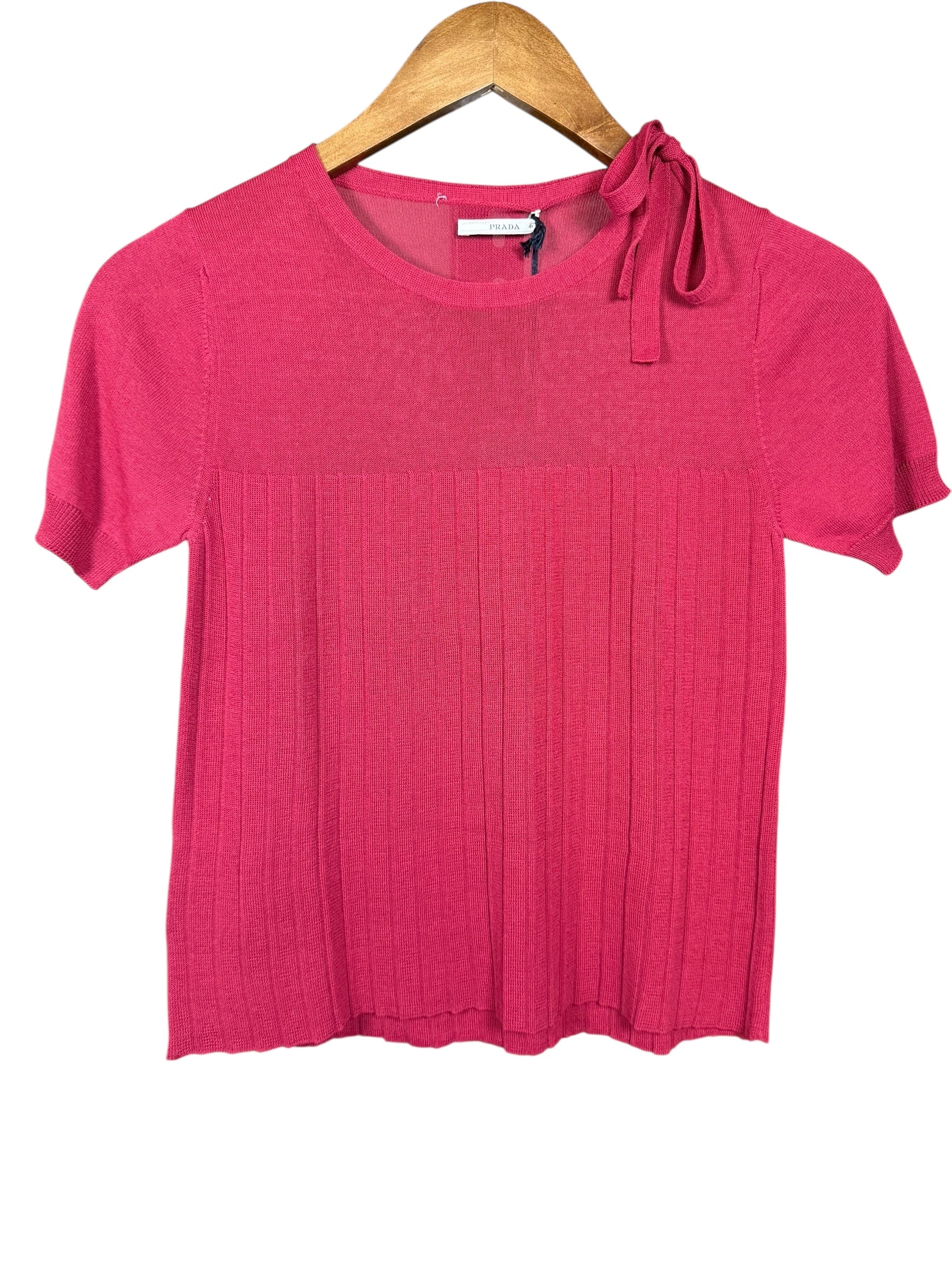 Prada Ribbed Bow Short Sleeve
