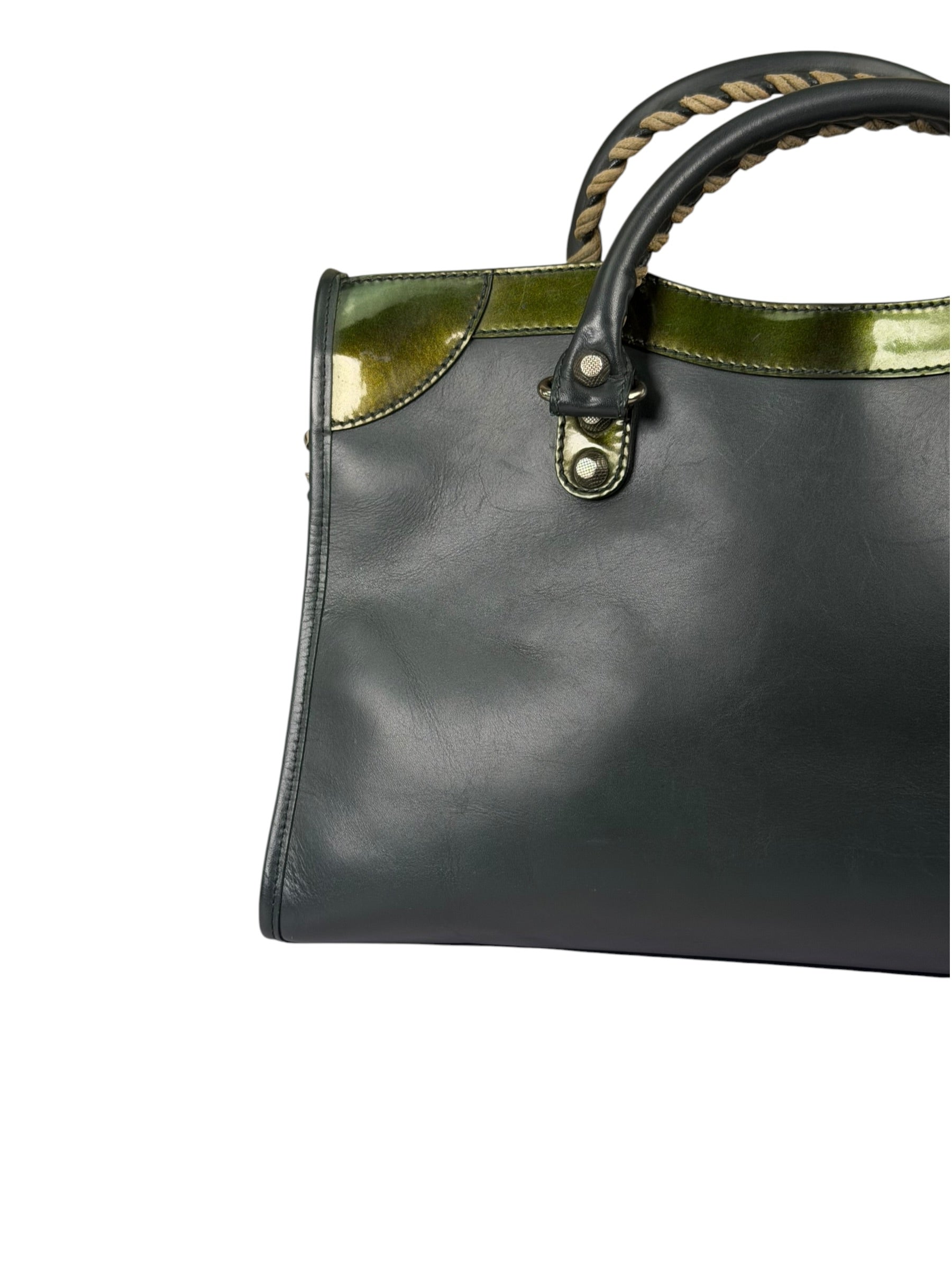 Balenciaga Green Calfskin Metallic Trim Giant 12 City Bag