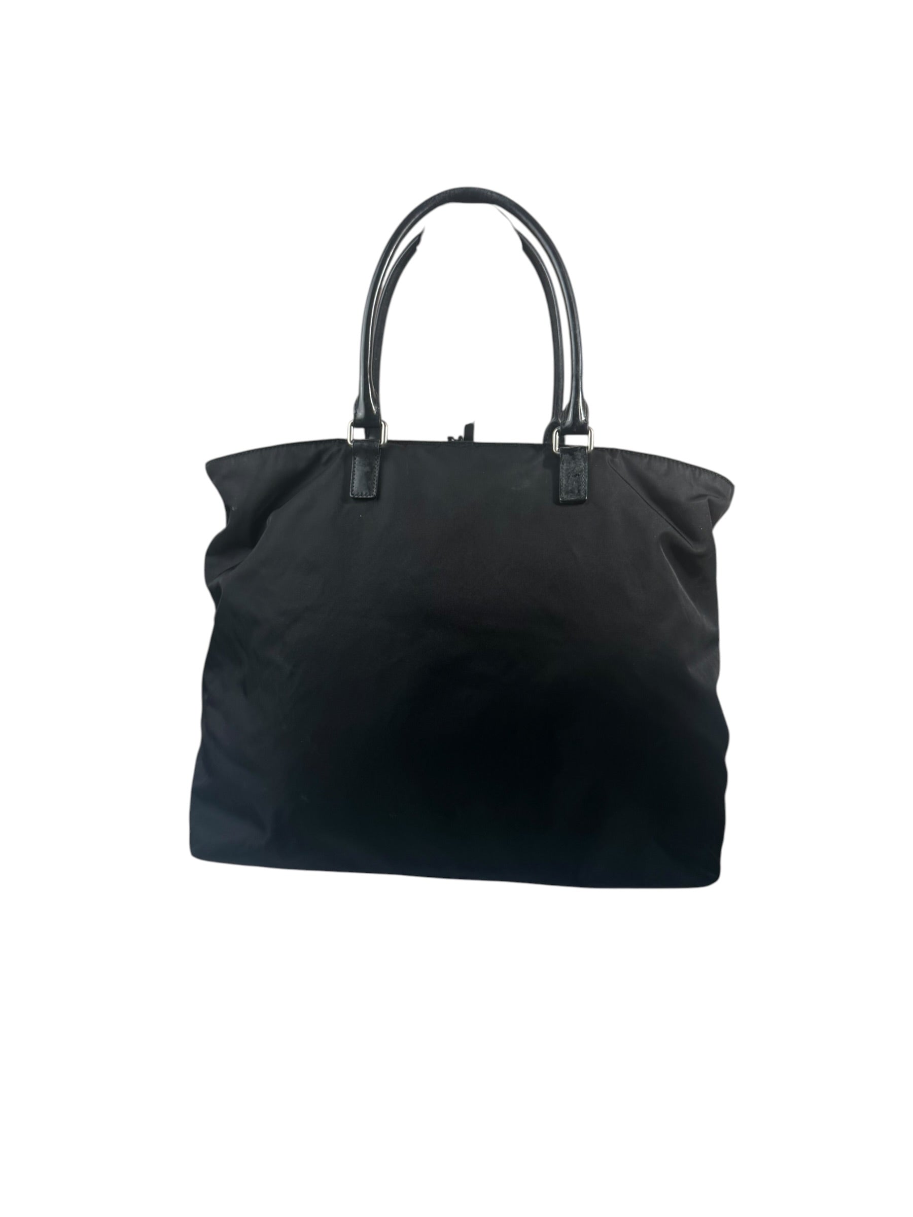 Prada Black Tessuto Nylon Leather Trim Tote Bag