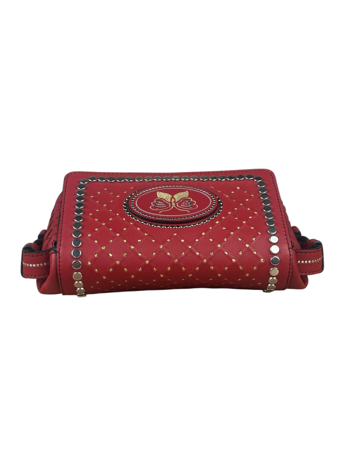 Bottega Veneta Red Leather Studded Intrecciato Flap Crossbody Bag