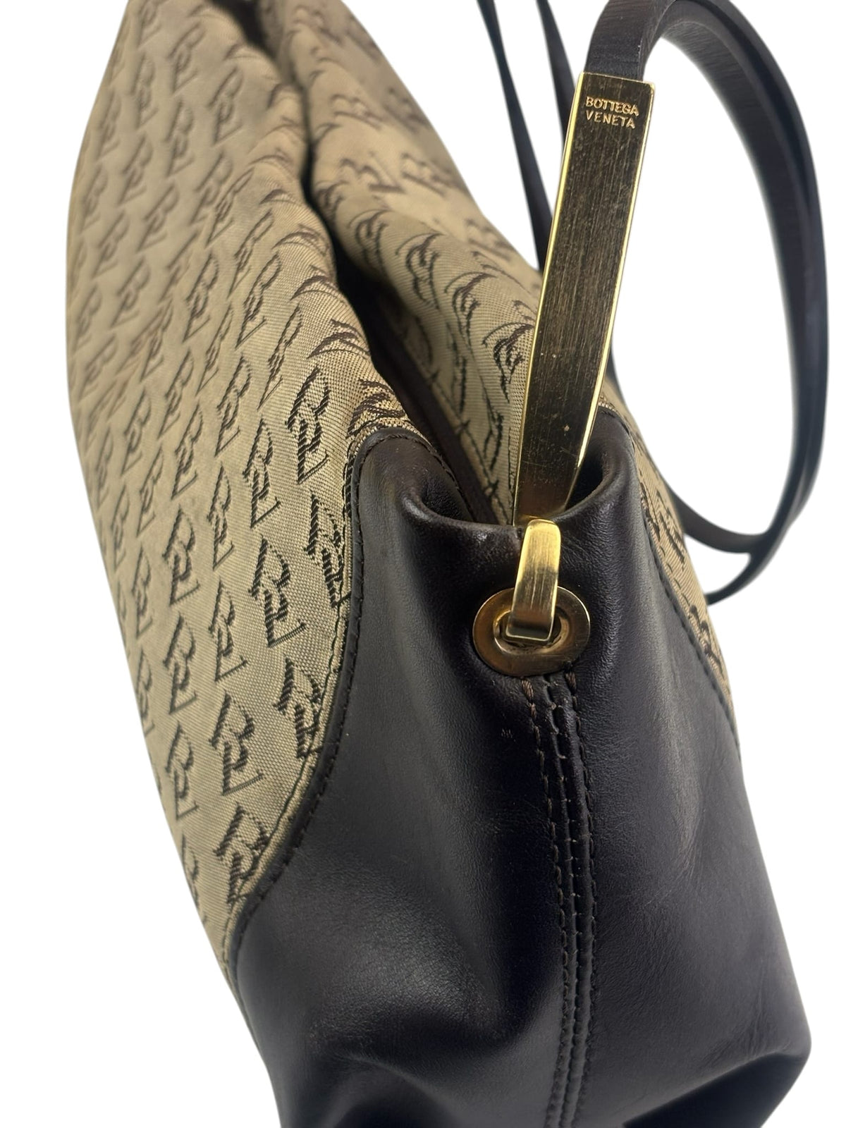 Bottega Veneta Brown/Beige Leather Trim Monogram Shoulder Bag