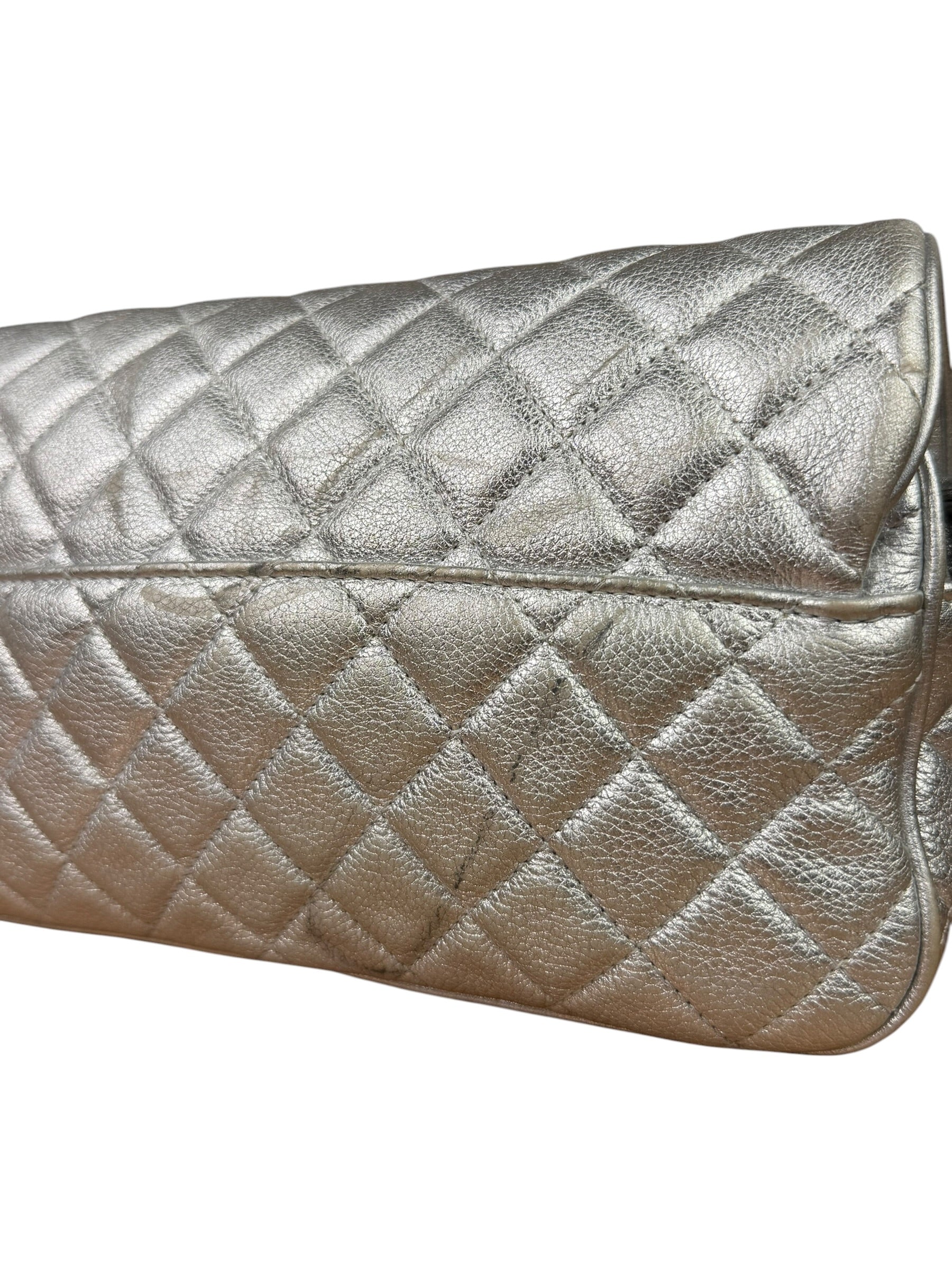Chanel CC Silver Metallic Quilted Flap Shoulder Bag 2017