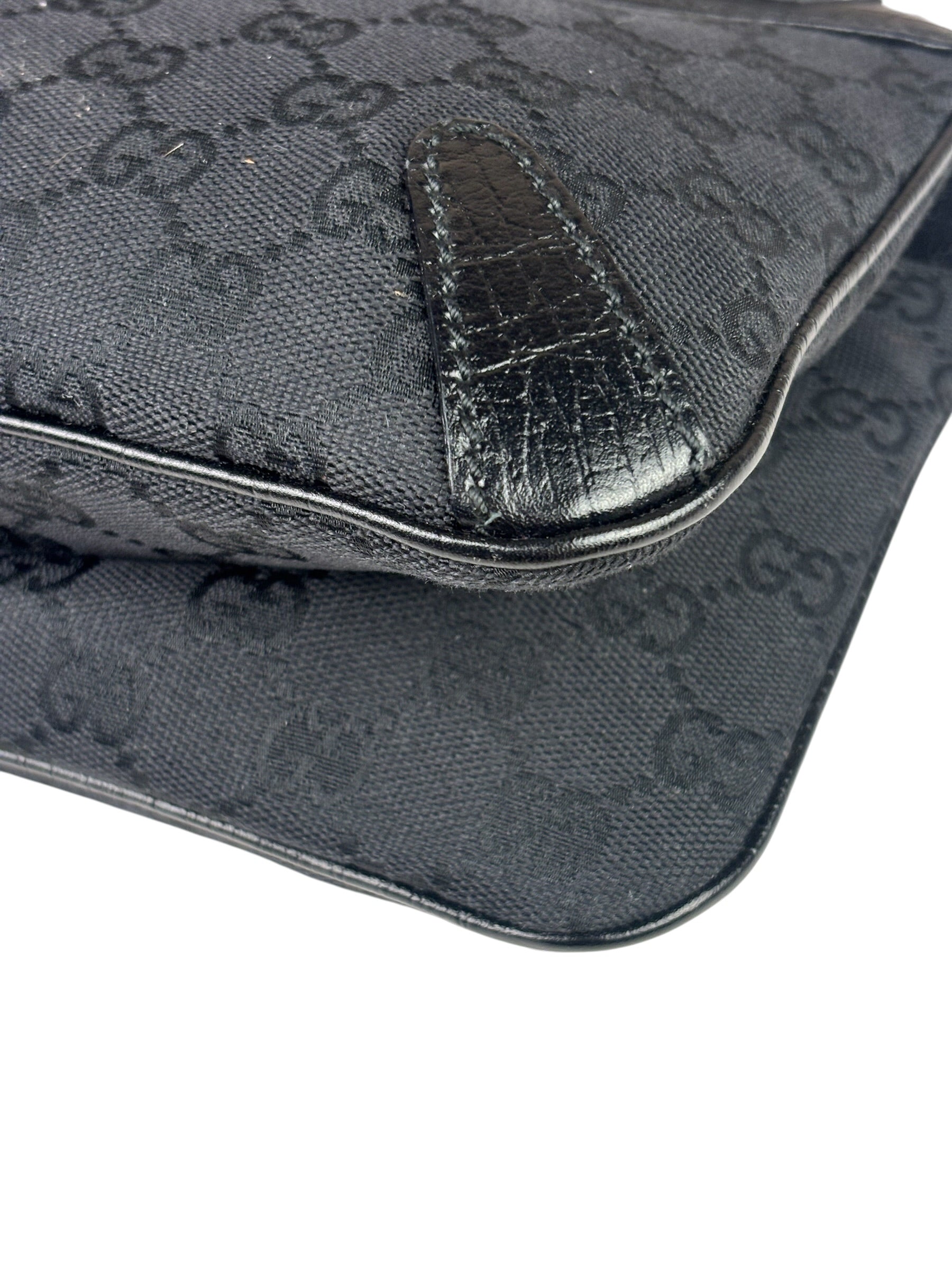 Gucci Black Leather Trim GG Horsebit Chain Shoulder Bag