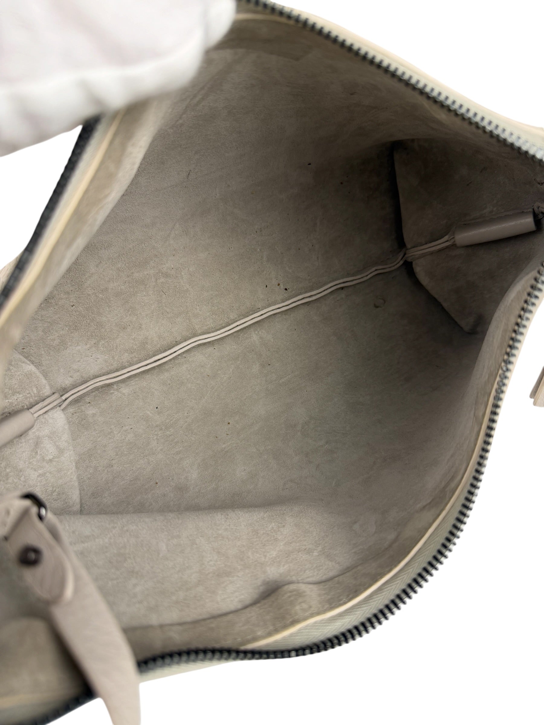 Brunello Cucinelli Ivory Grained Leather Shoulder Bag