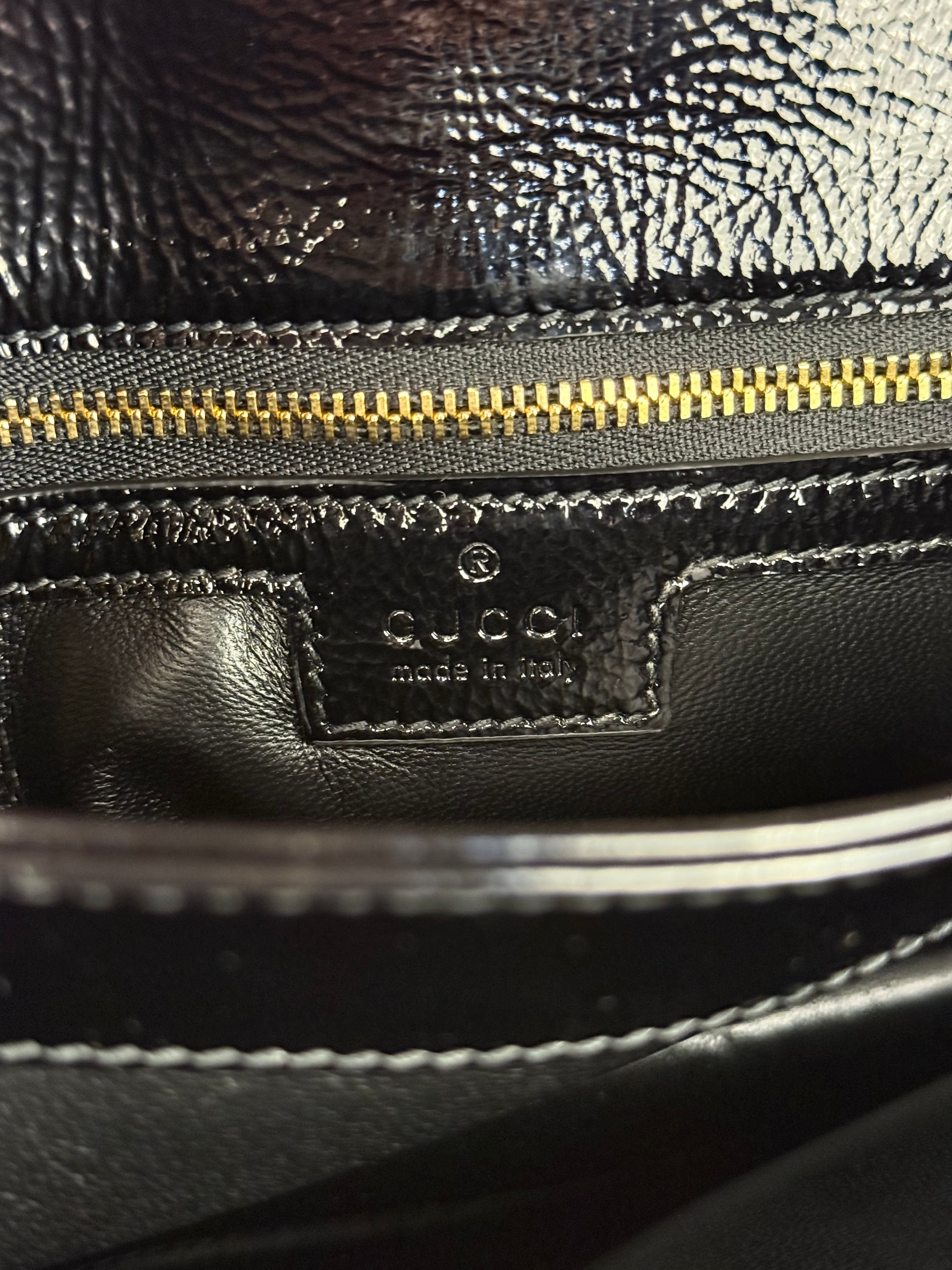 Gucci Black Patent Leather Chain Double G Shoulder Bag