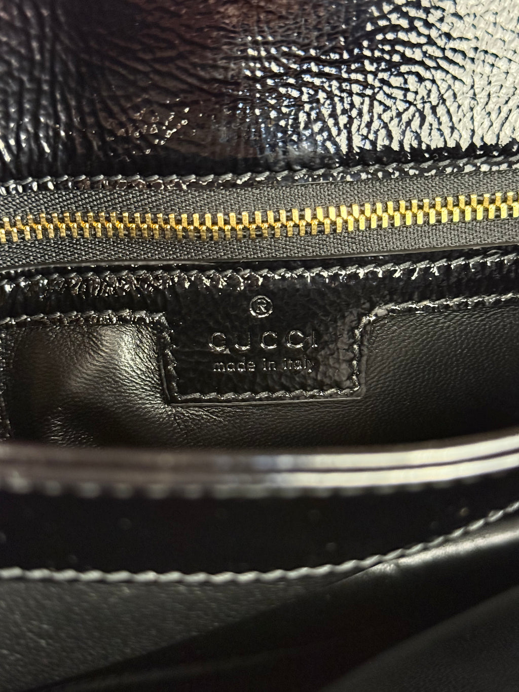 Gucci Black Patent Leather Chain Double G Shoulder Bag