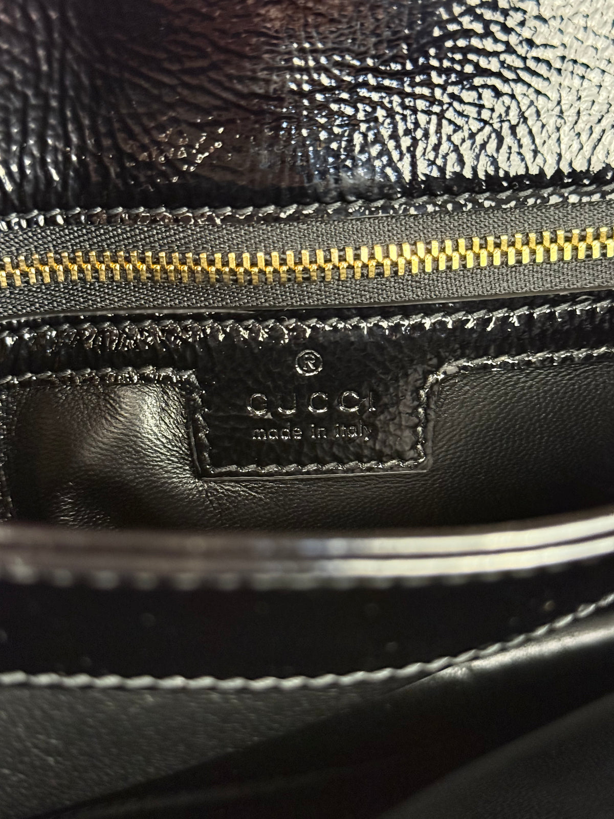 Gucci Black Patent Leather Chain Double G Shoulder Bag